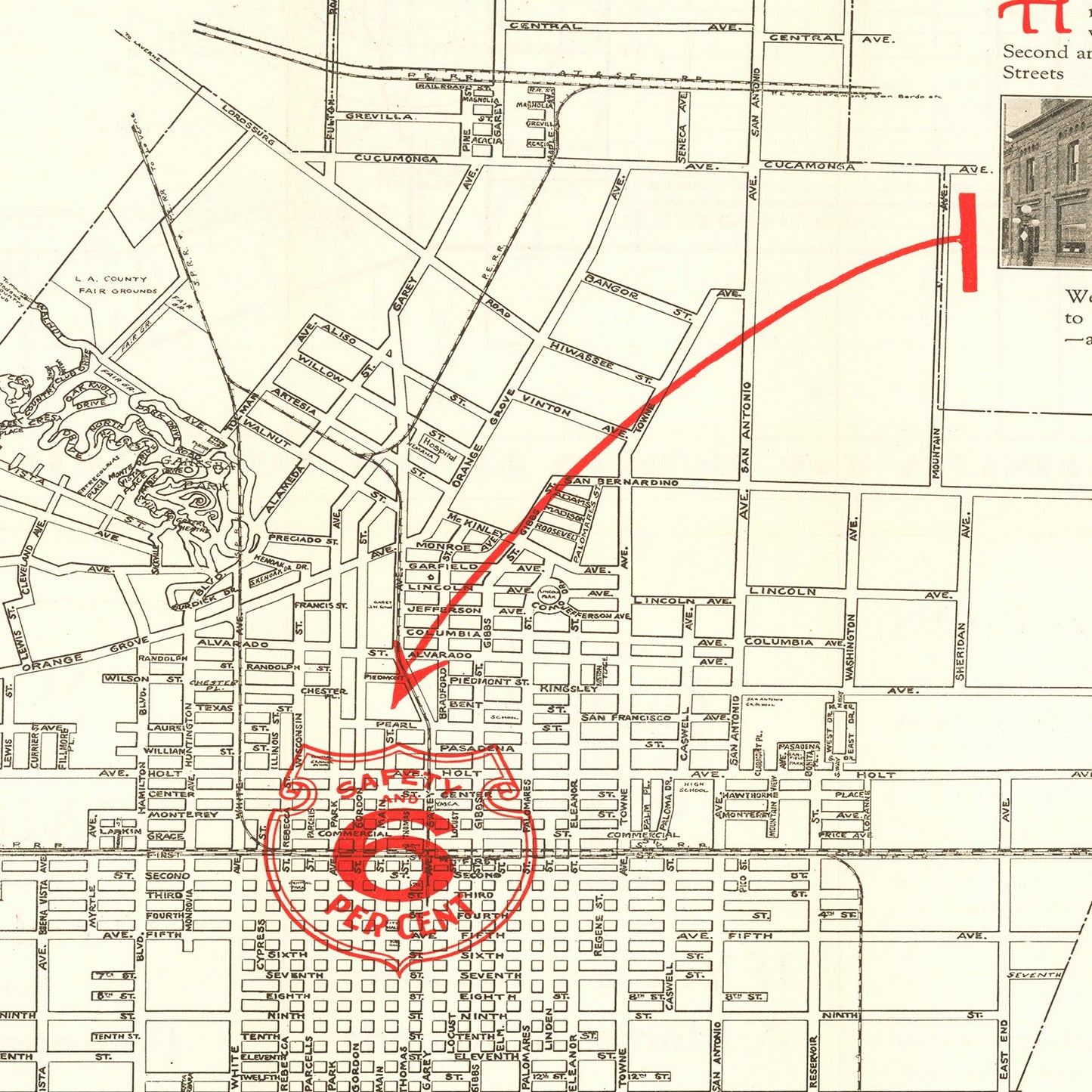 Vintage Map of Pomona, California, 1926