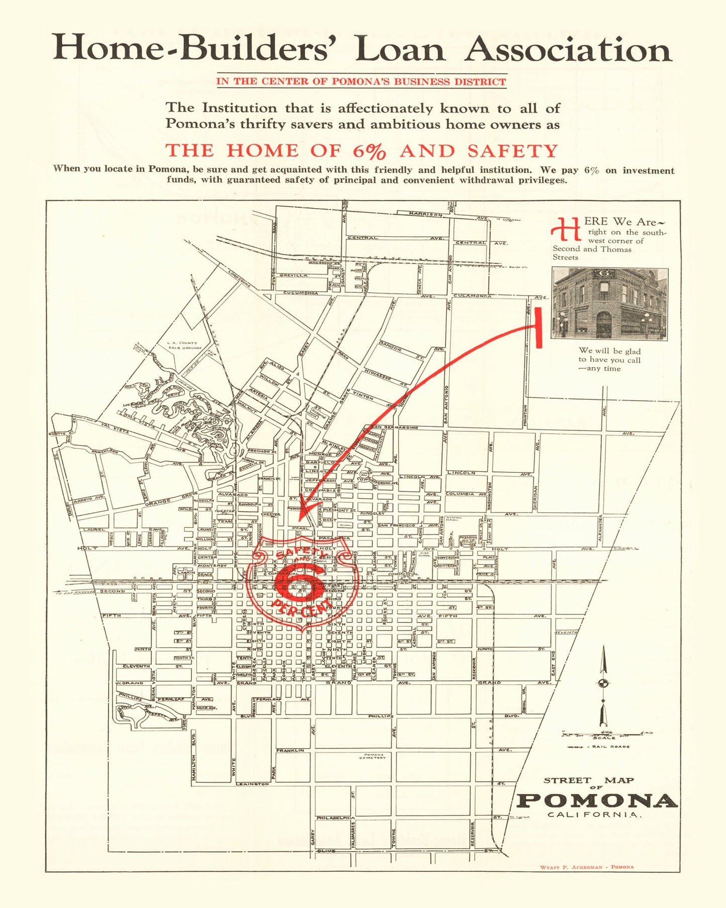 Vintage Map of Pomona, California, 1926
