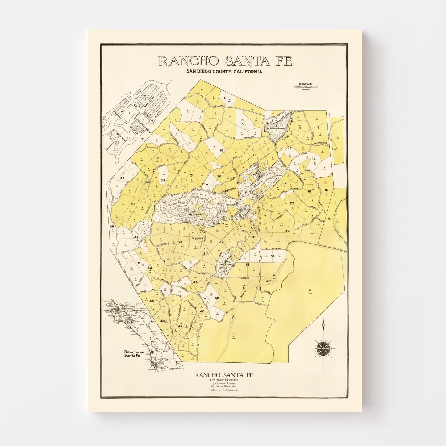 Vintage Map of Rancho Santa Fe, California, 1929