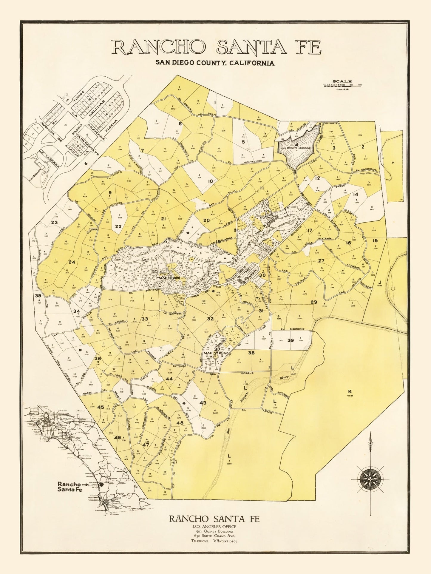 Vintage Map of Rancho Santa Fe, California, 1929