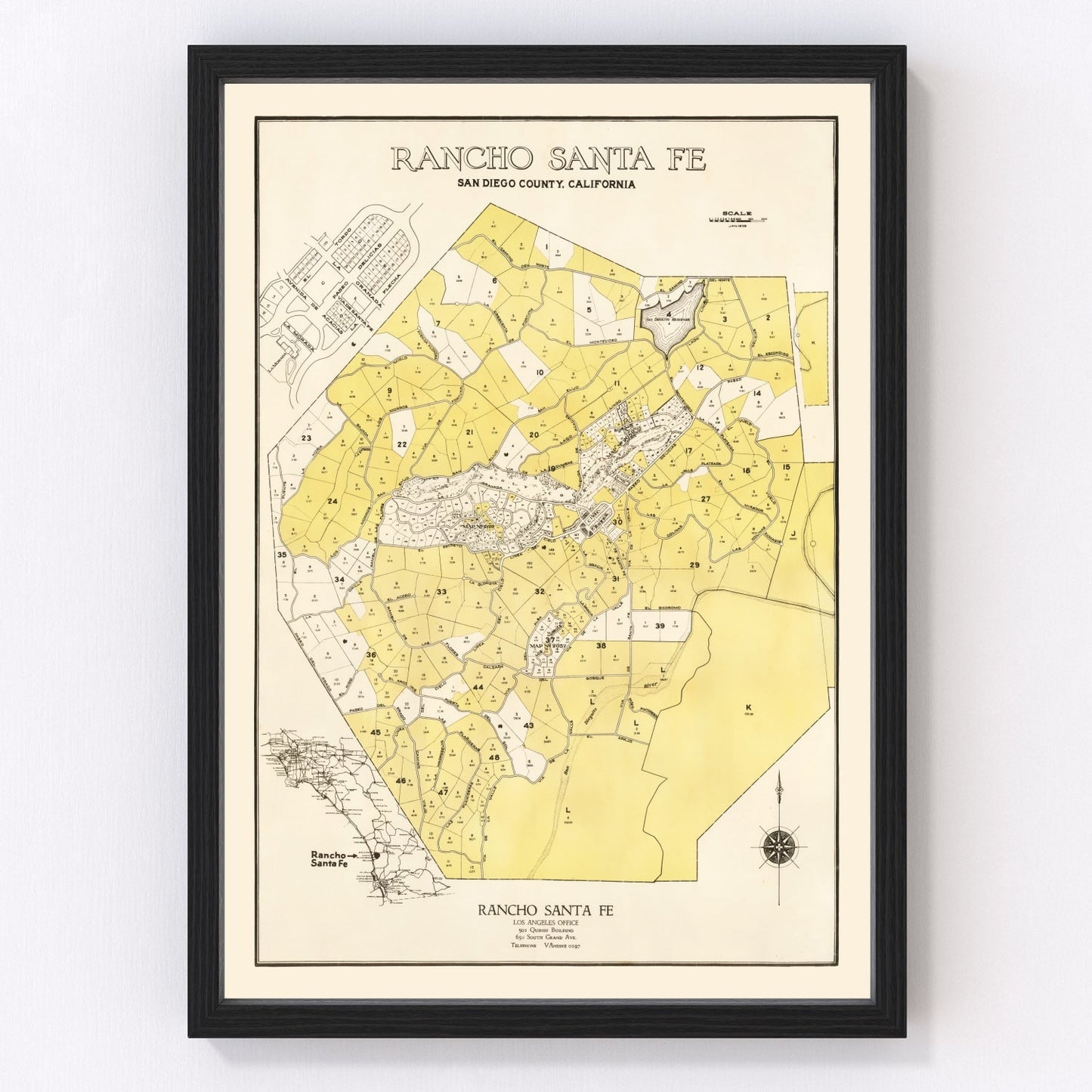 Vintage map of Rancho Santa Fe, California, 1929