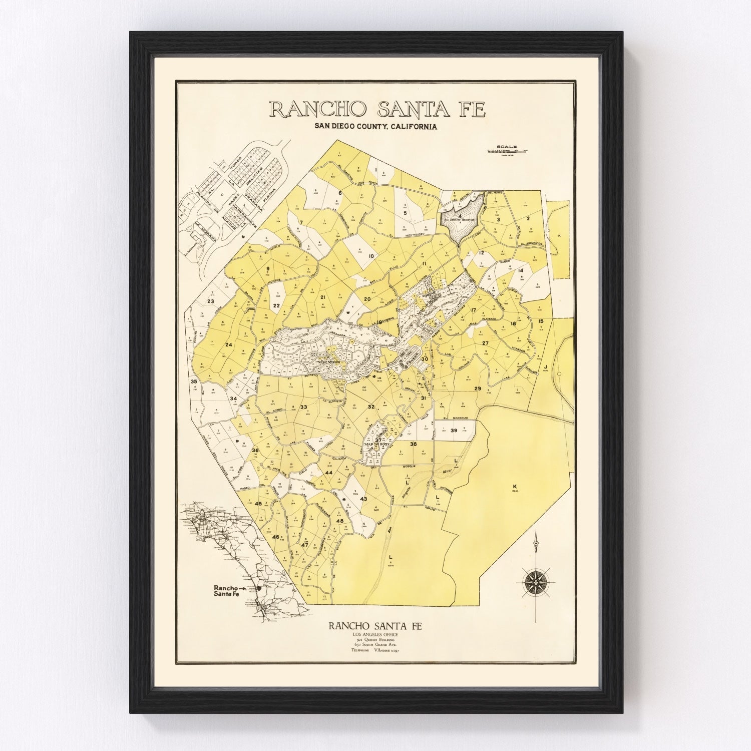 Vintage map of Rancho Santa Fe, California, 1929