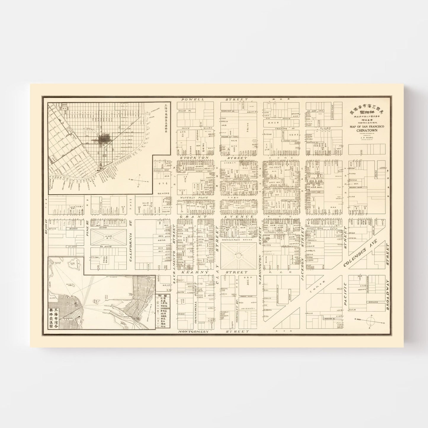 Vintage Map of San Francisco Chinatown, California, 1929
