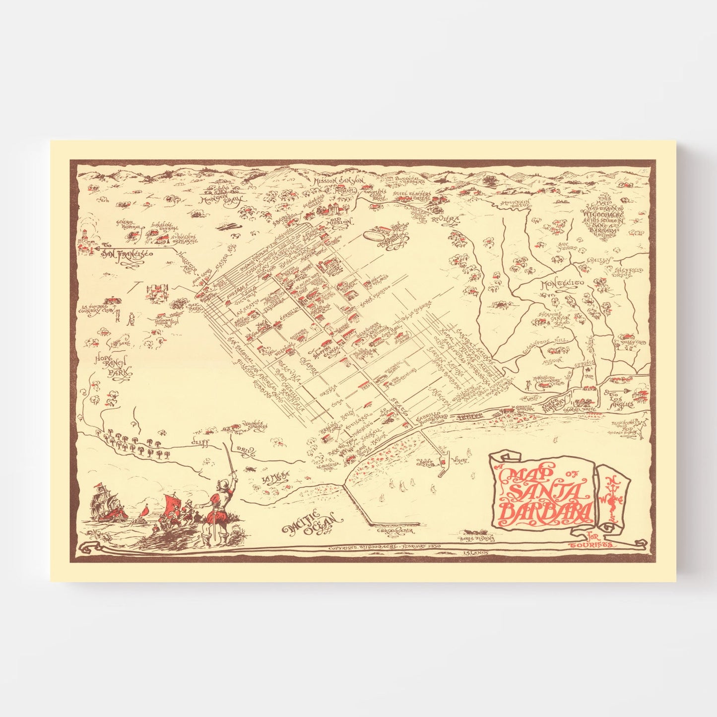 Vintage Map of Santa Barbara, California, 1930