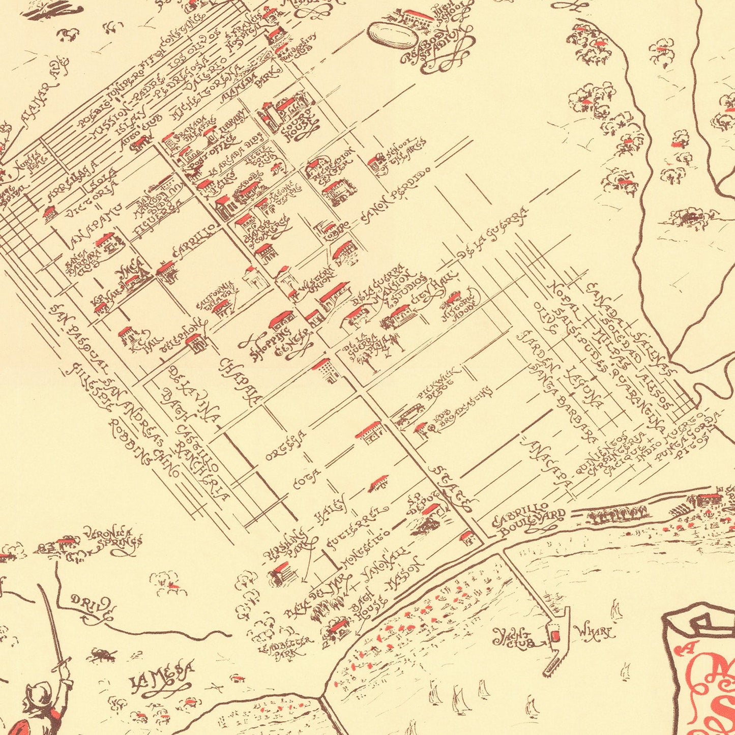 Vintage Map of Santa Barbara, California, 1930