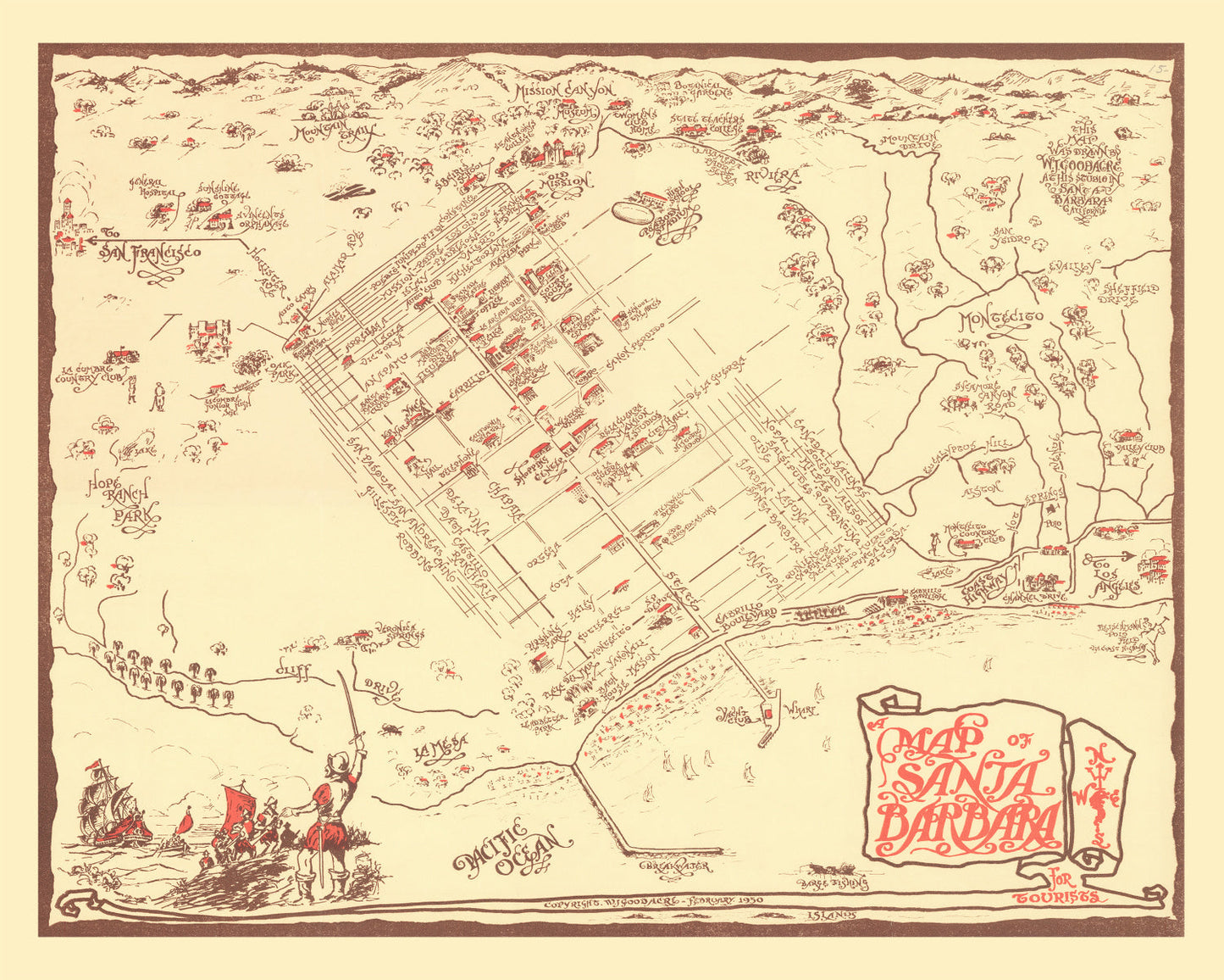 Vintage Map of Santa Barbara, California, 1930