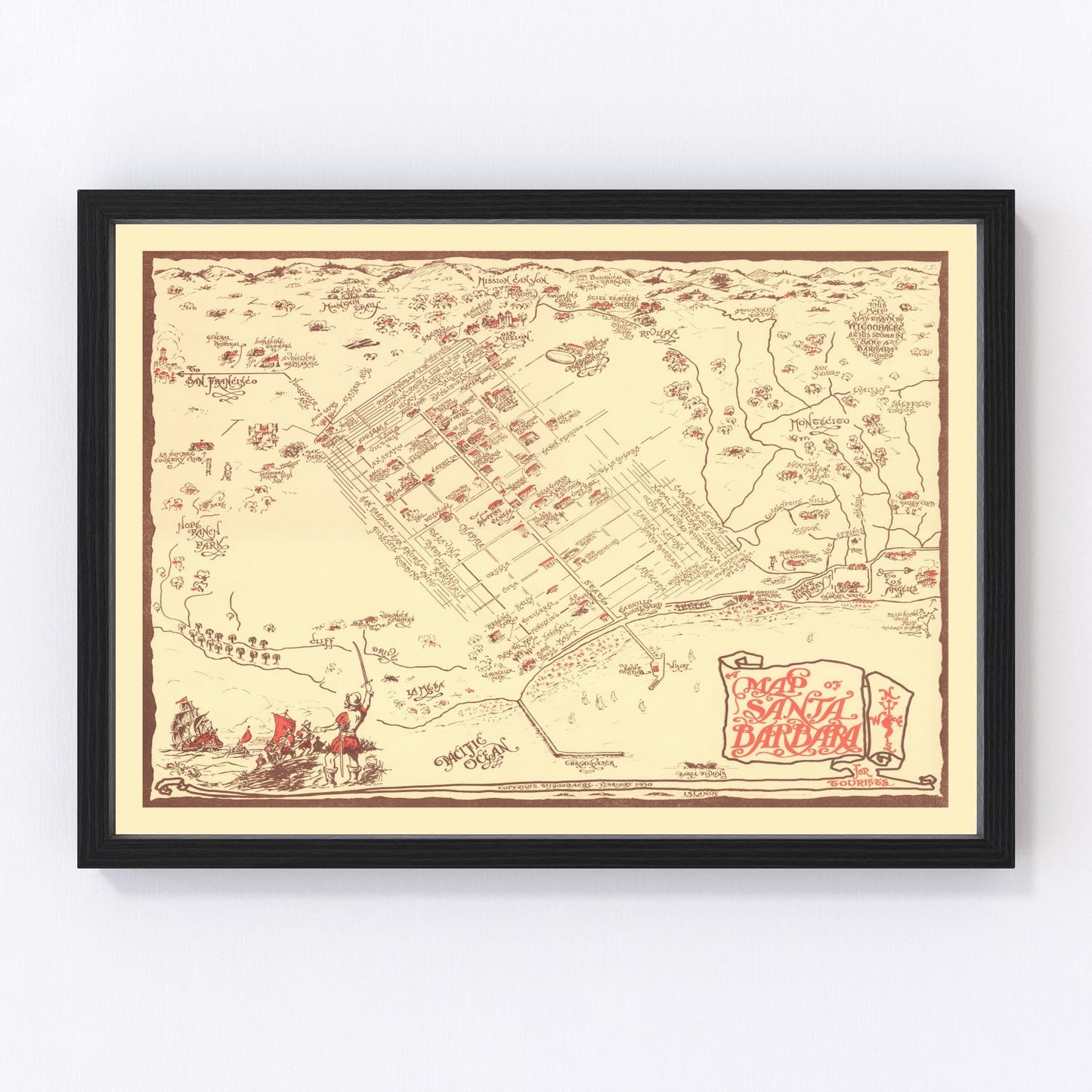 vintage map of Santa Barbara, California, 1930