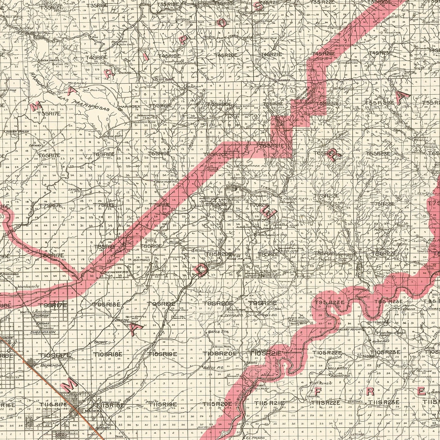 Vintage Map of Madera County, California, 1914