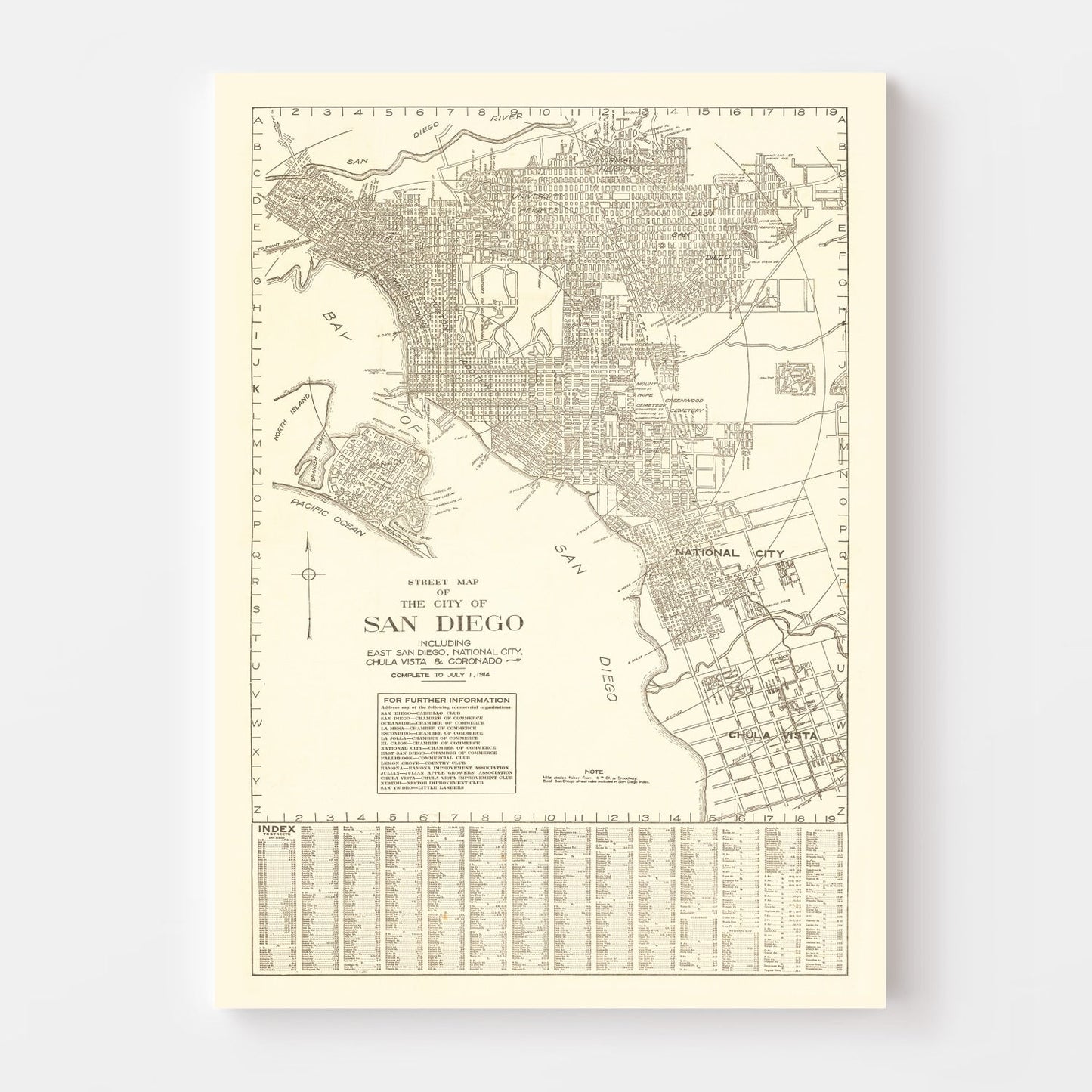 Vintage Map of San Diego, California, 1914