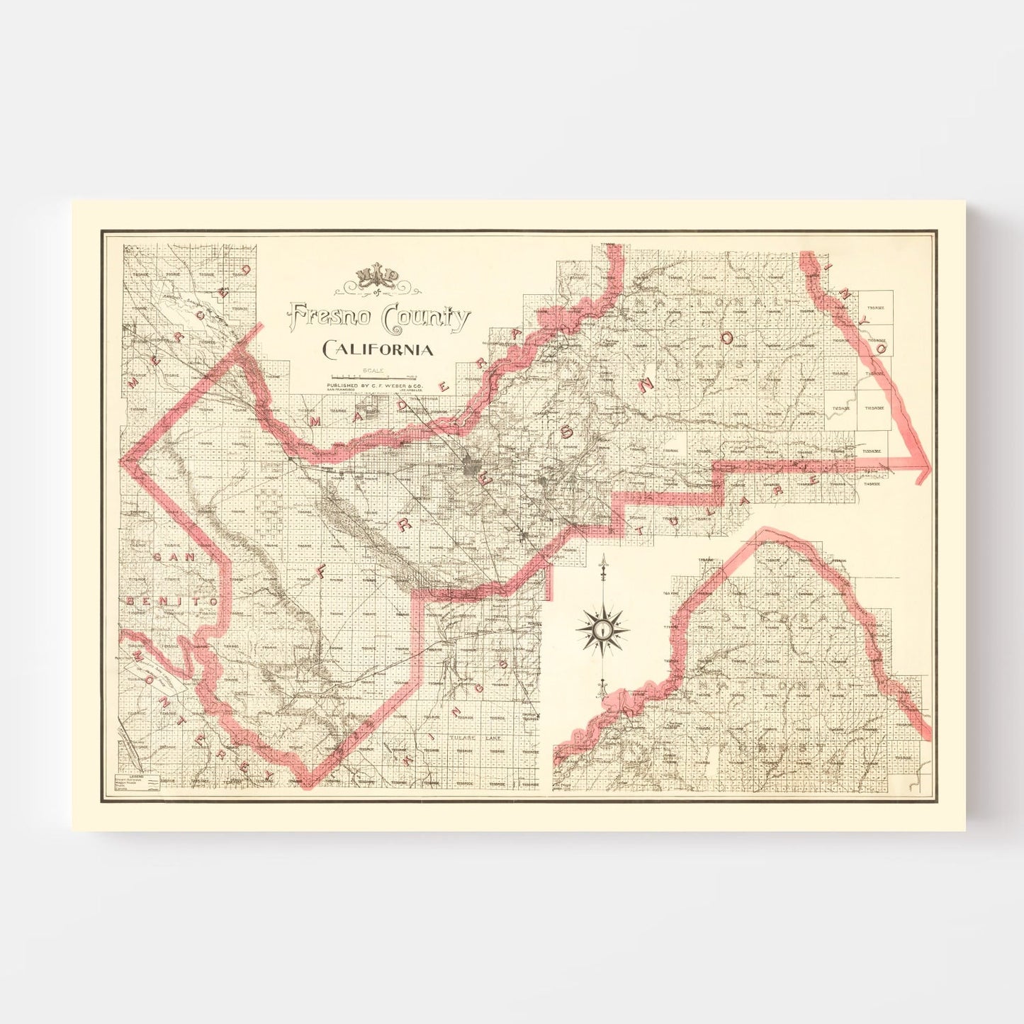 Vintage Map of Fresno County, California, 1914