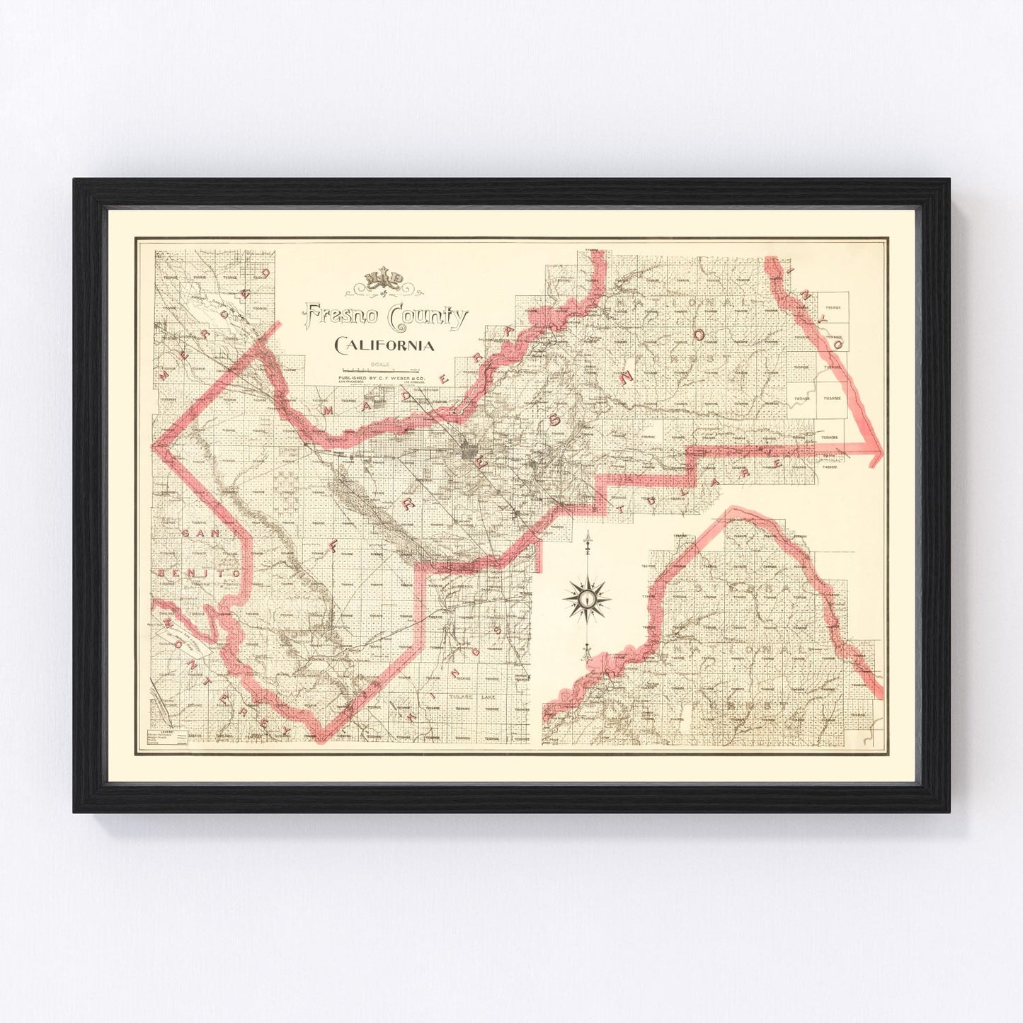 vintage map of Fresno County, California, 1914