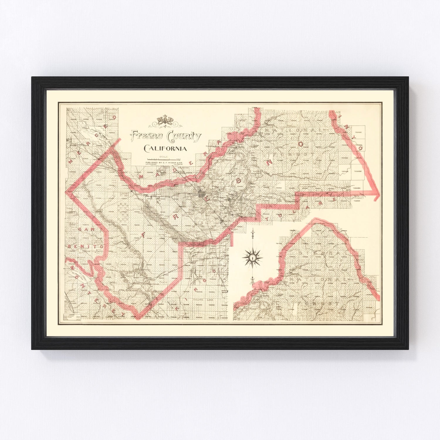 vintage map of Fresno County, California, 1914