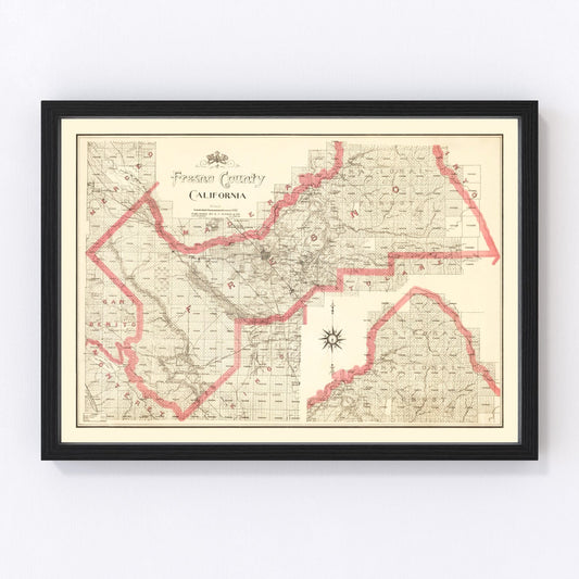 vintage map of Fresno County, California, 1914