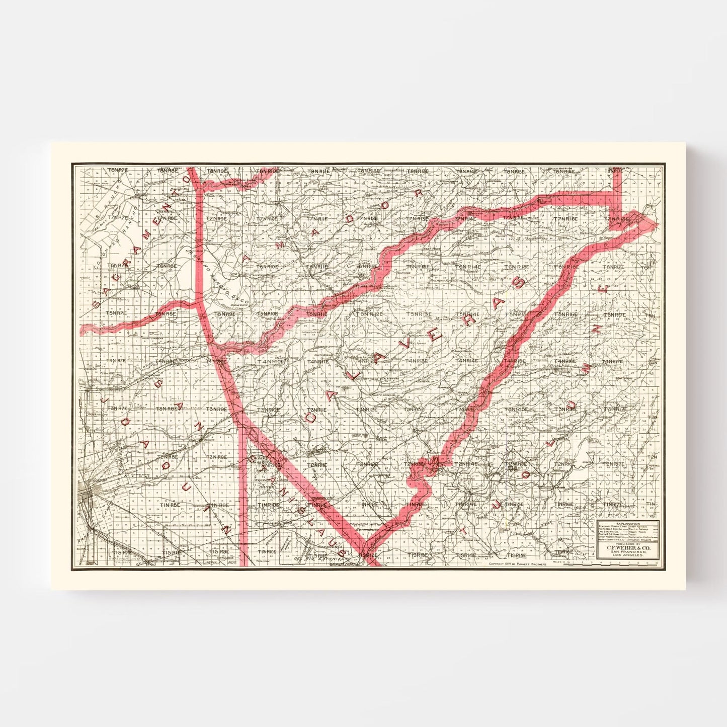 Vintage Map of Calaveras County, California, 1914