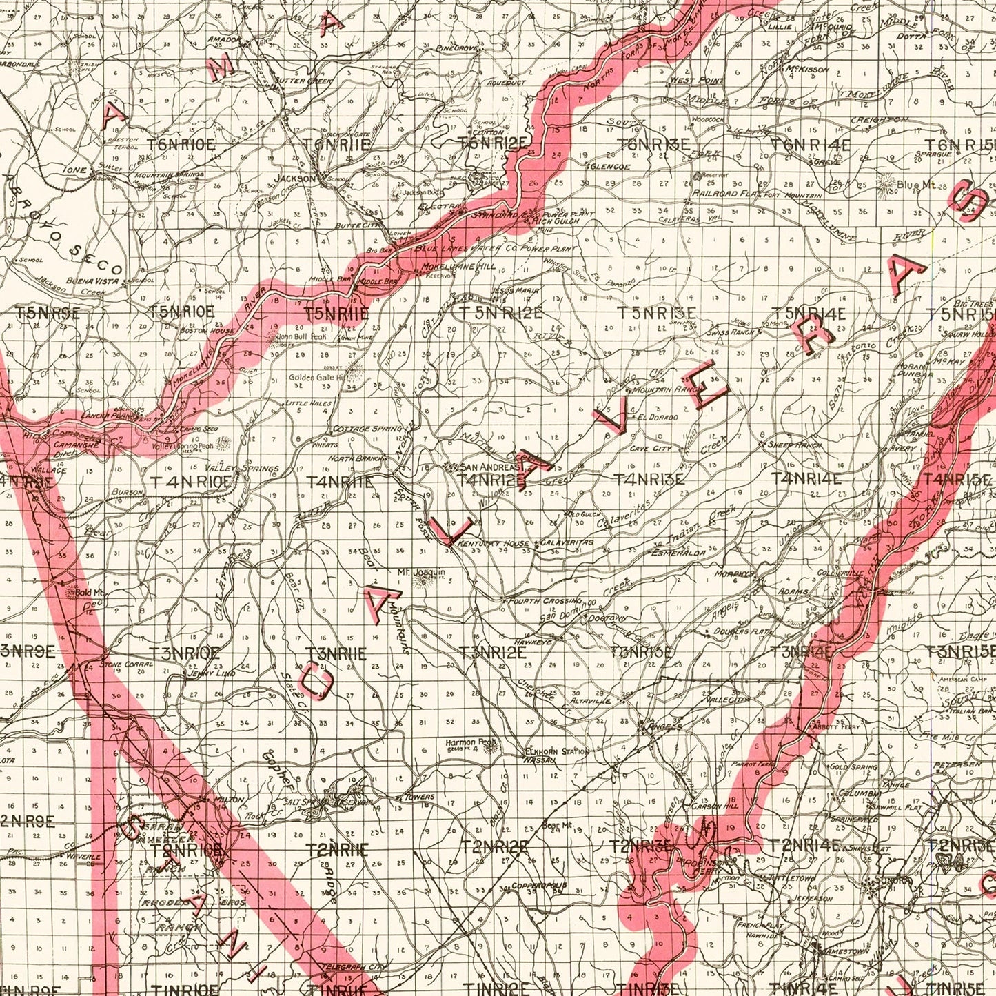 Vintage Map of Calaveras County, California, 1914