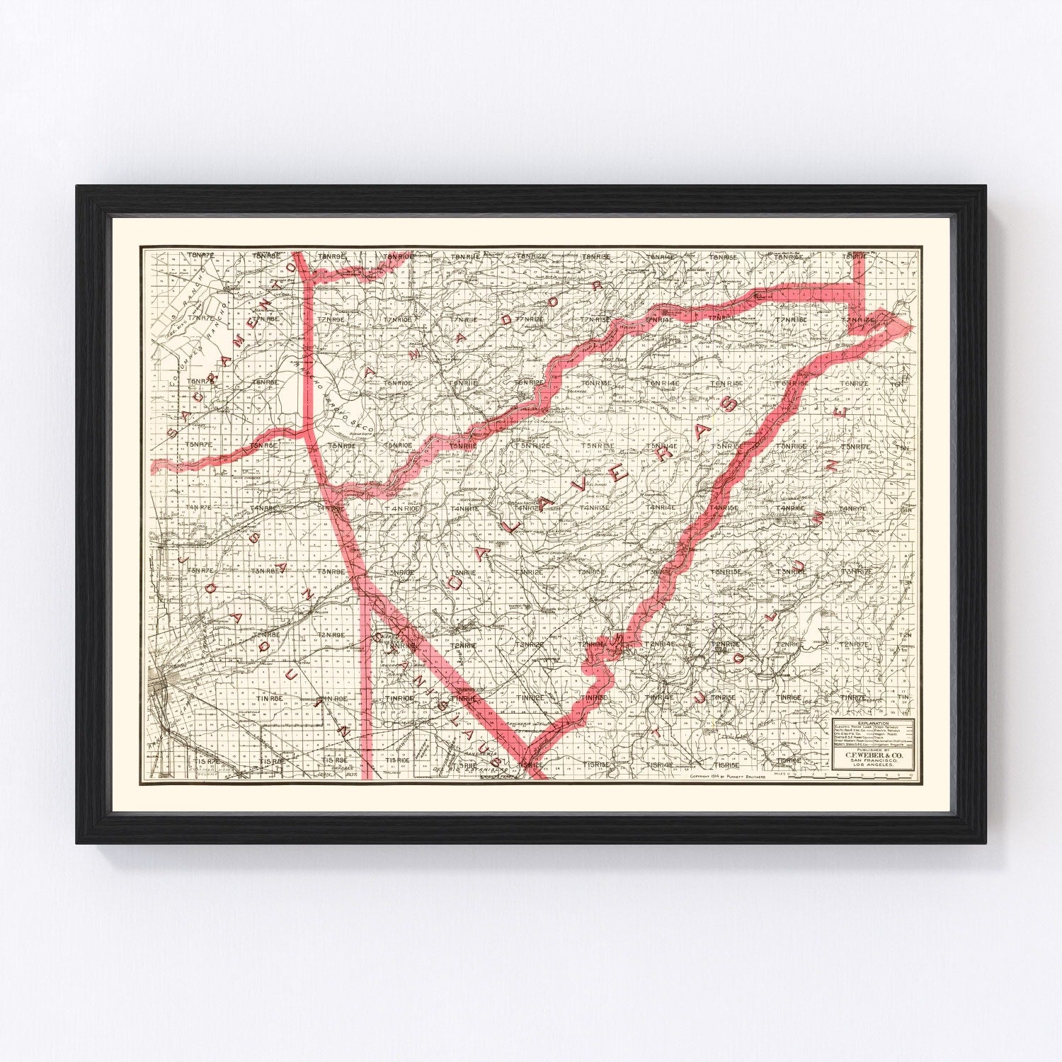 Vintage map of Calaveras County, California, 1914, Gold Country restored print