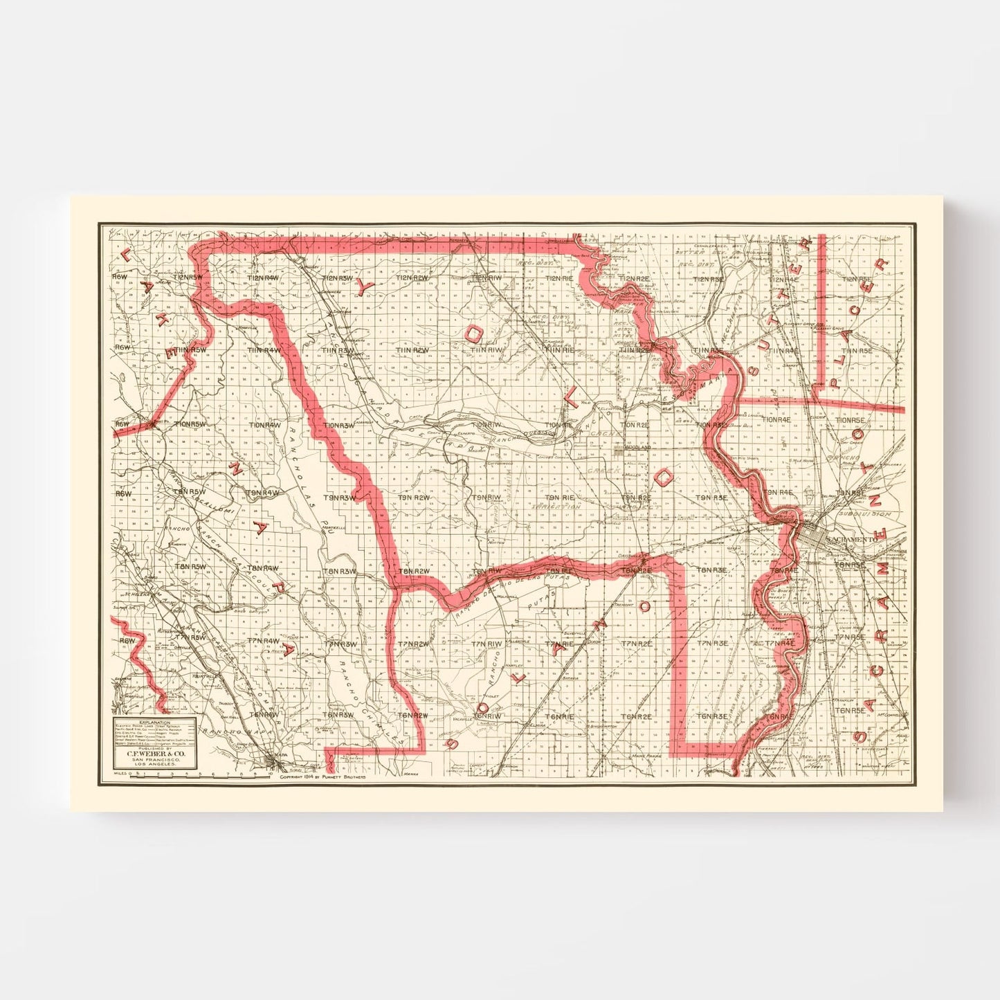 Vintage Map of Yolo County, California, 1914