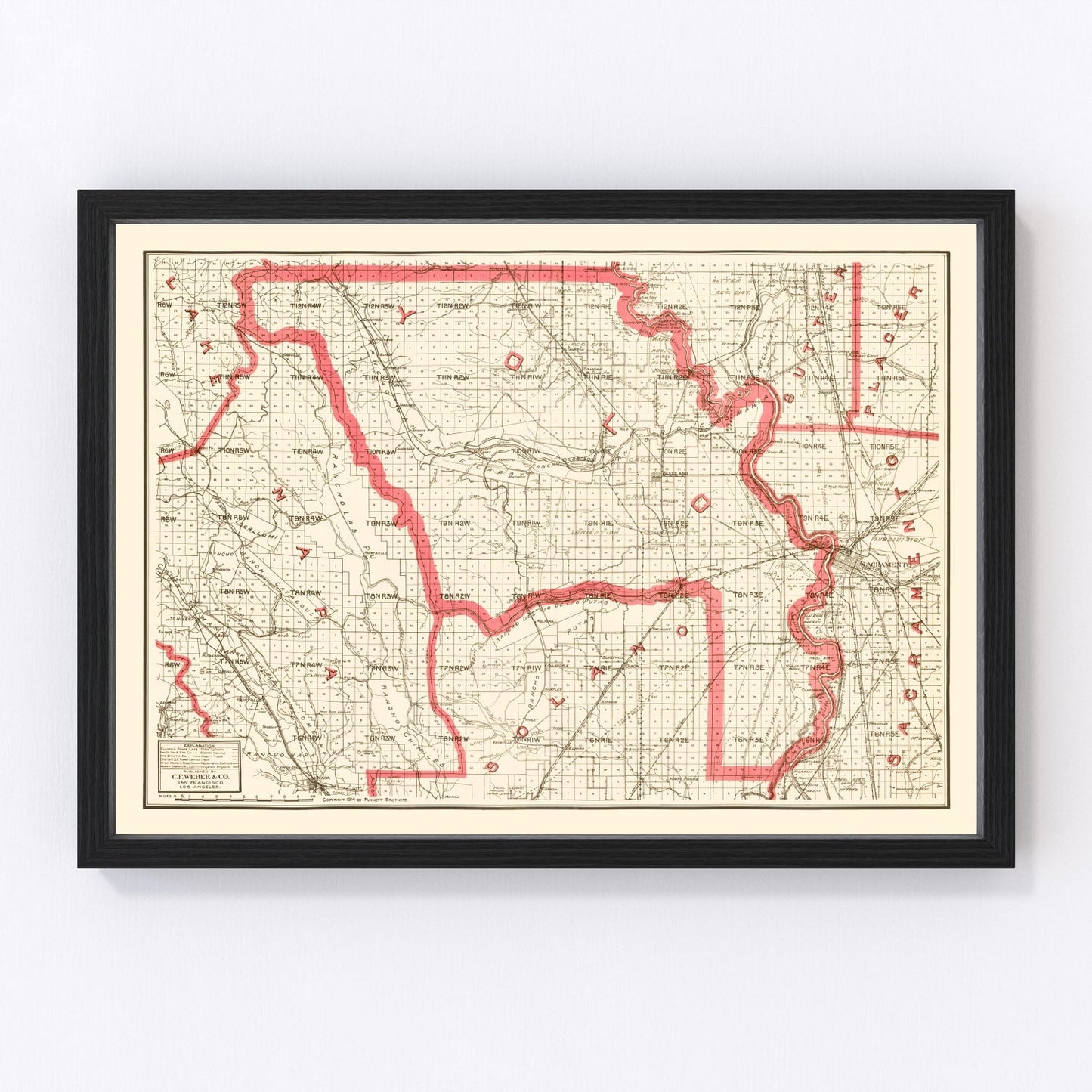 Vintage restored map of Yolo County, California, 1914