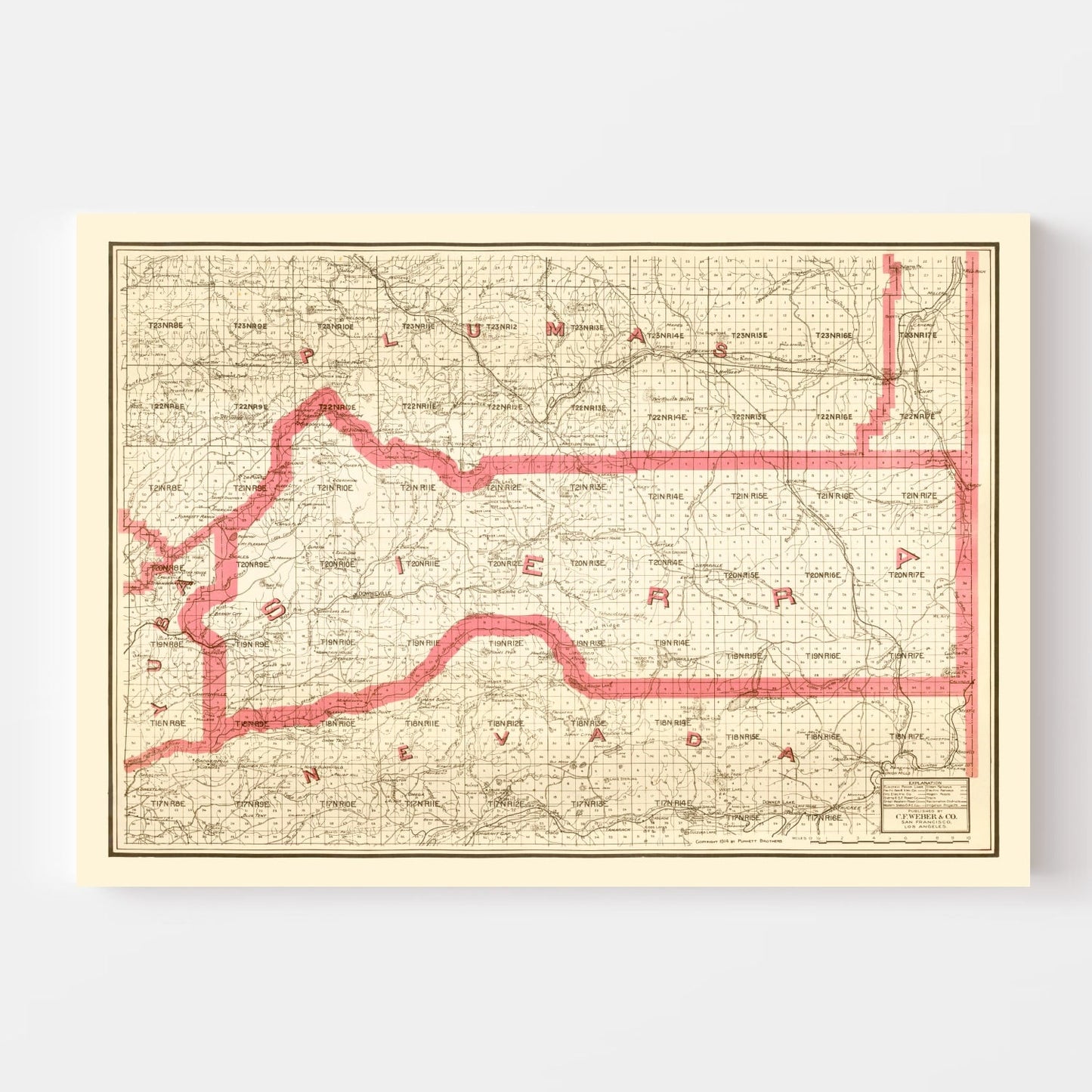 Vintage Map of Sierra County, California, 1914