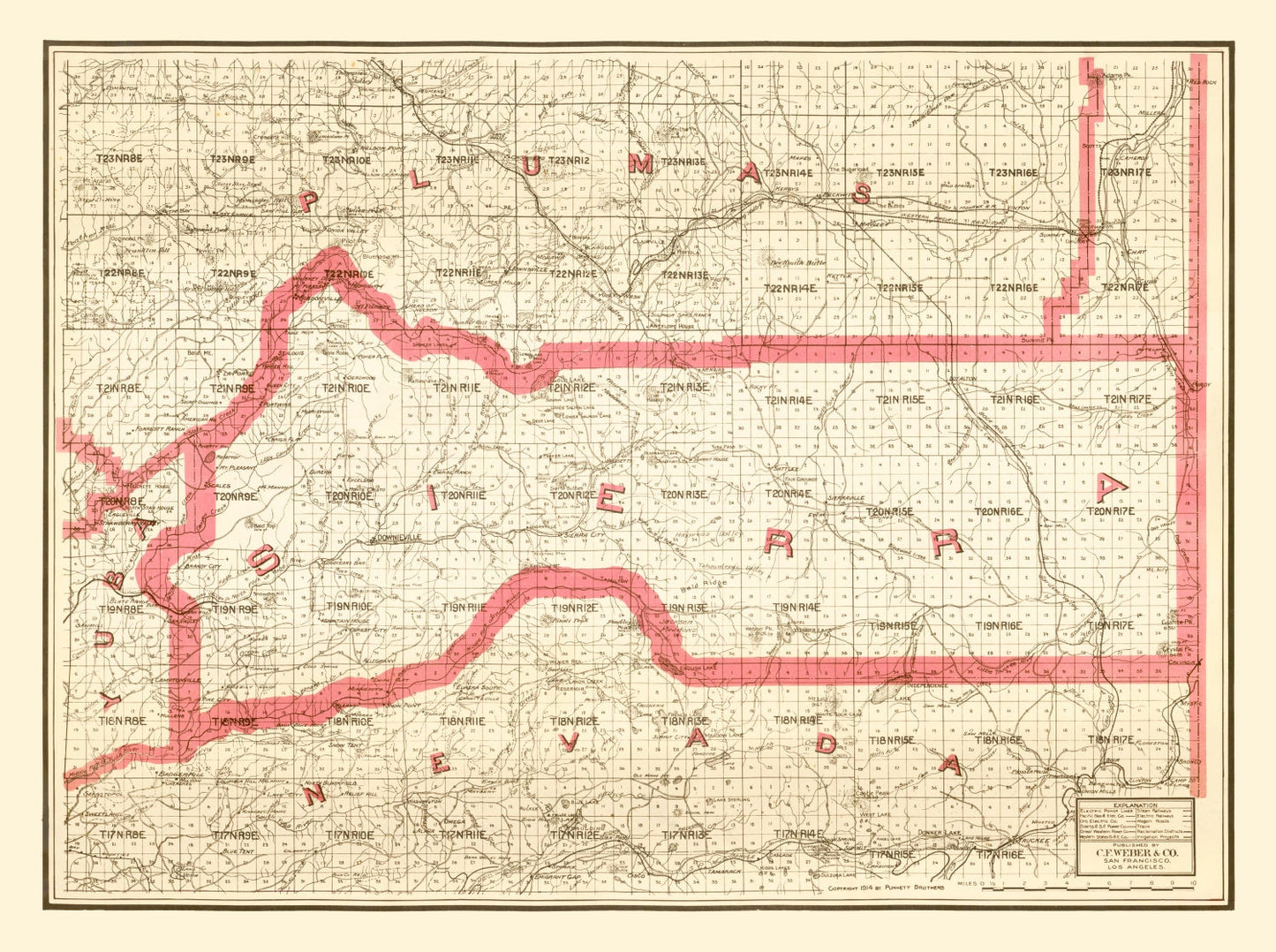 Vintage Map of Sierra County, California, 1914
