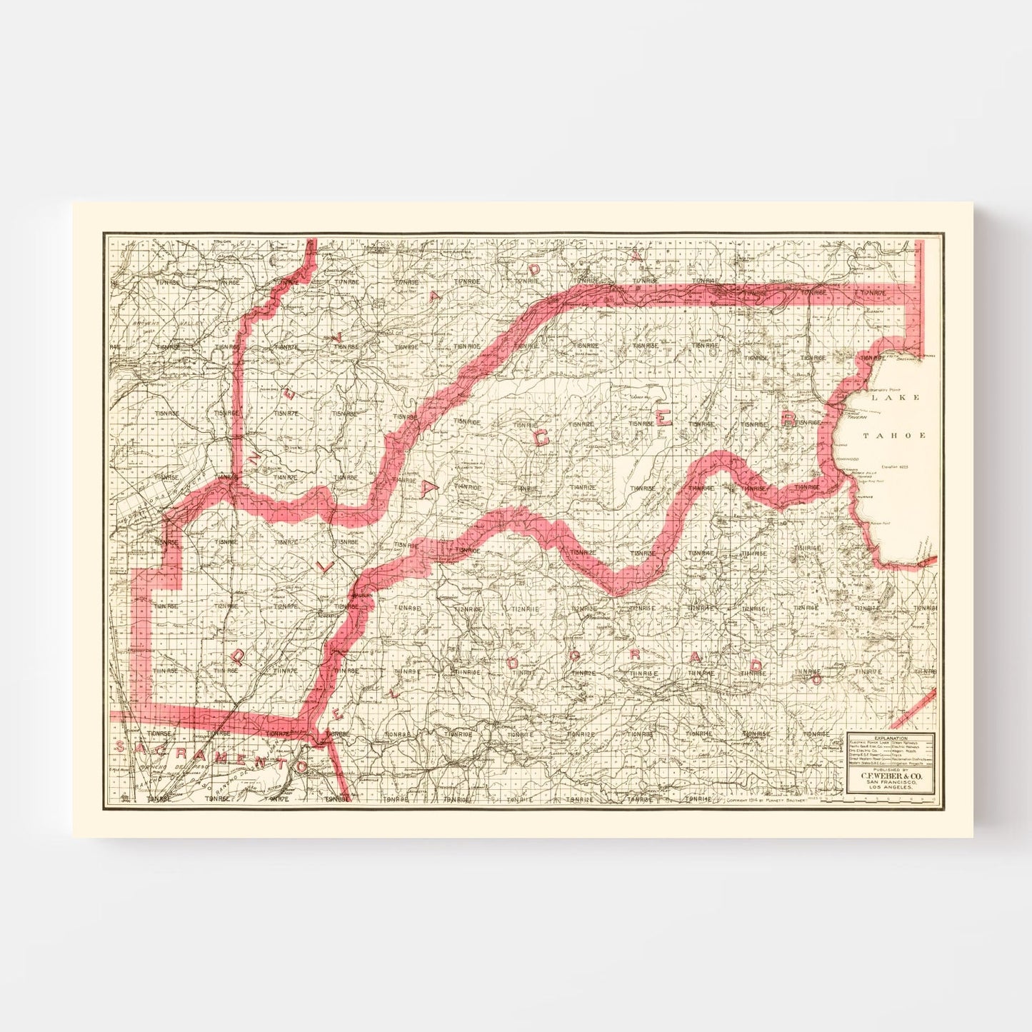 Vintage Map of Placer County, California, 1914