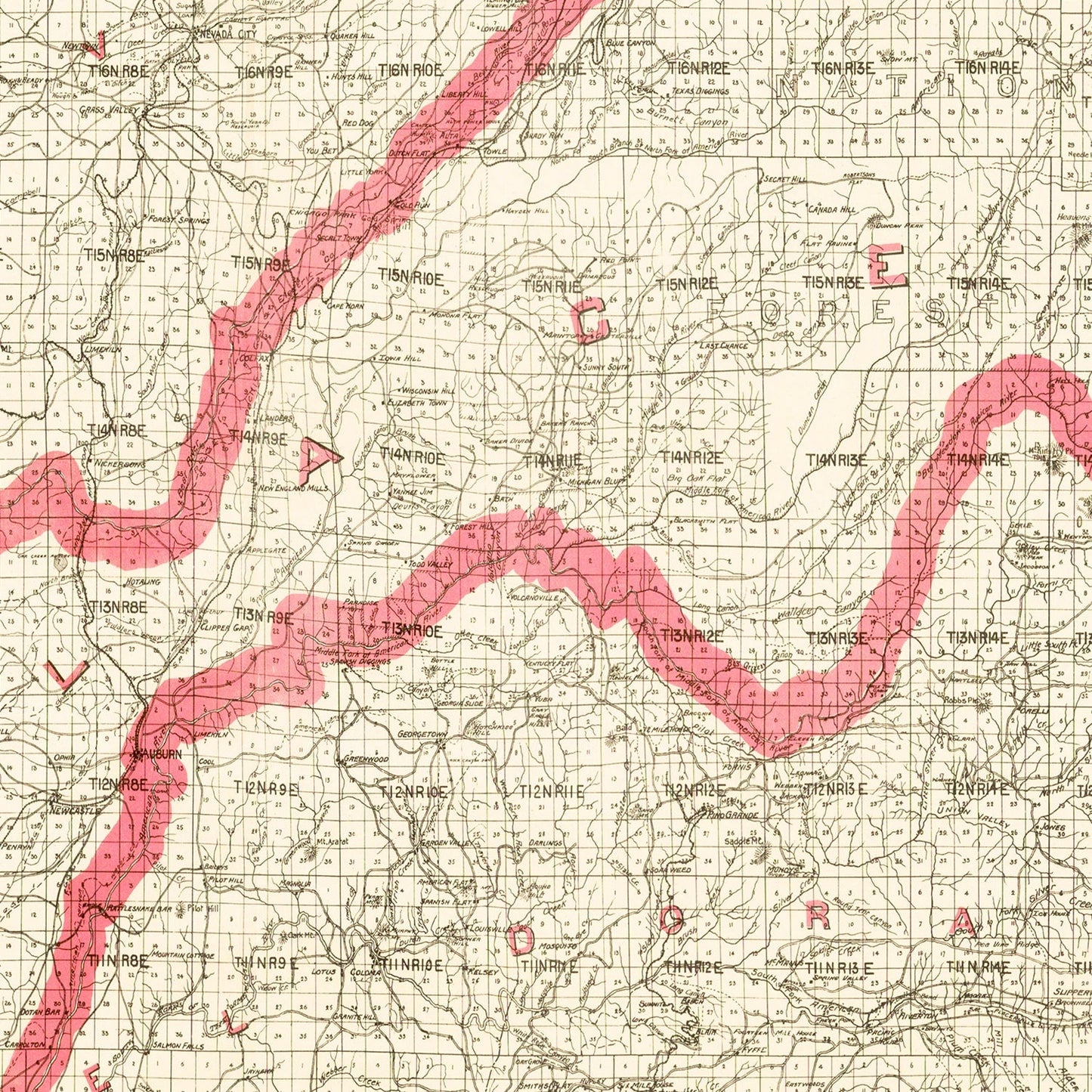 Vintage Map of Placer County, California, 1914
