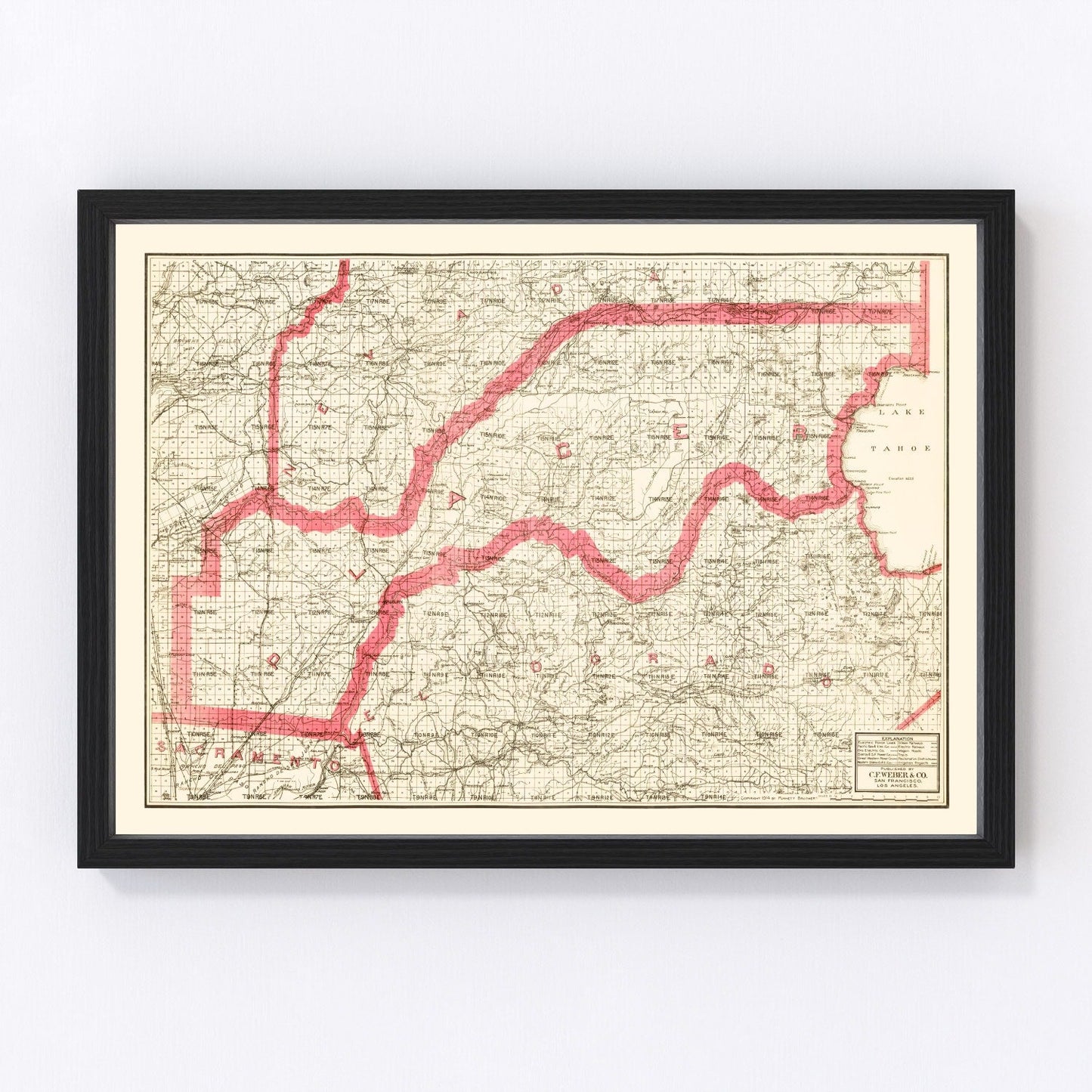 Vintage map of Placer County, California, 1914