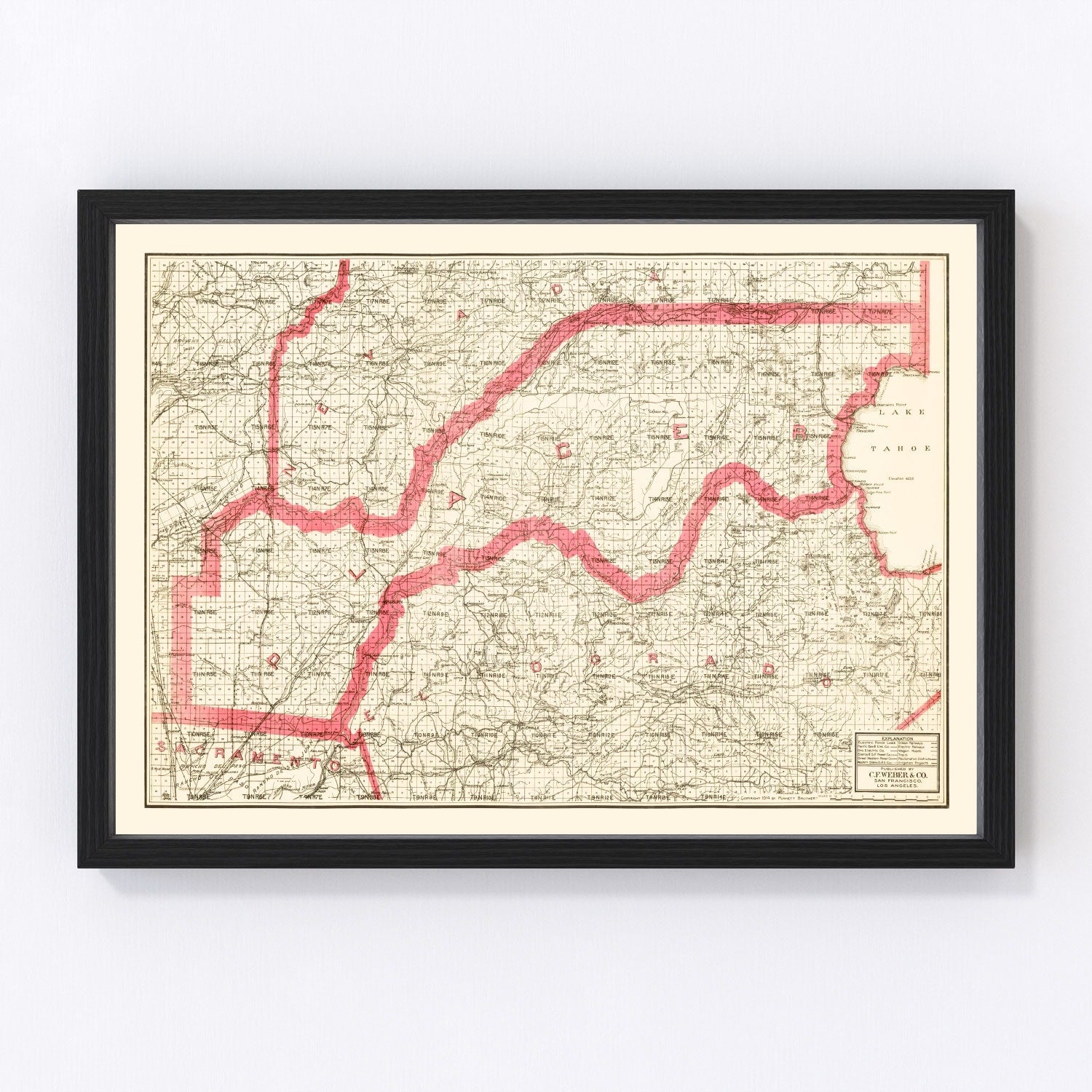 Vintage map of Placer County, California, 1914
