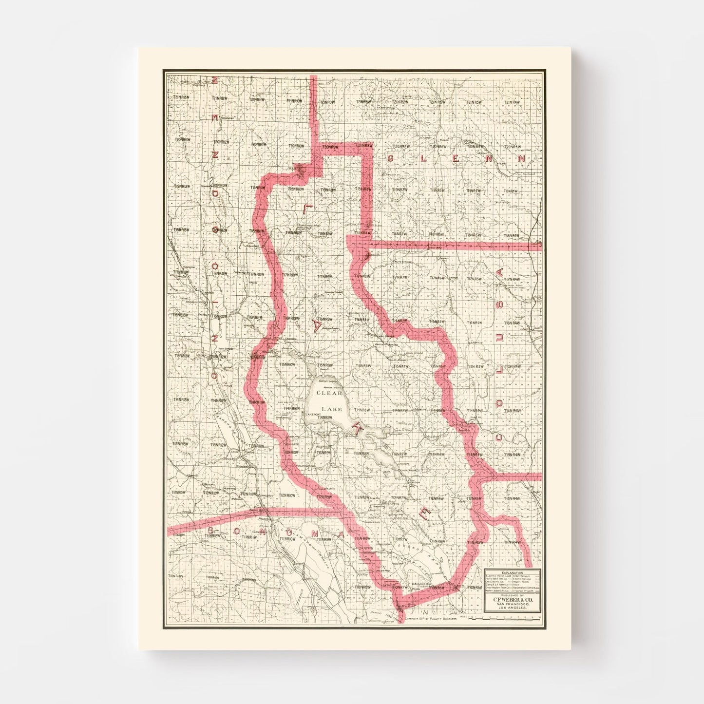Vintage Map of Lake County, California, 1914