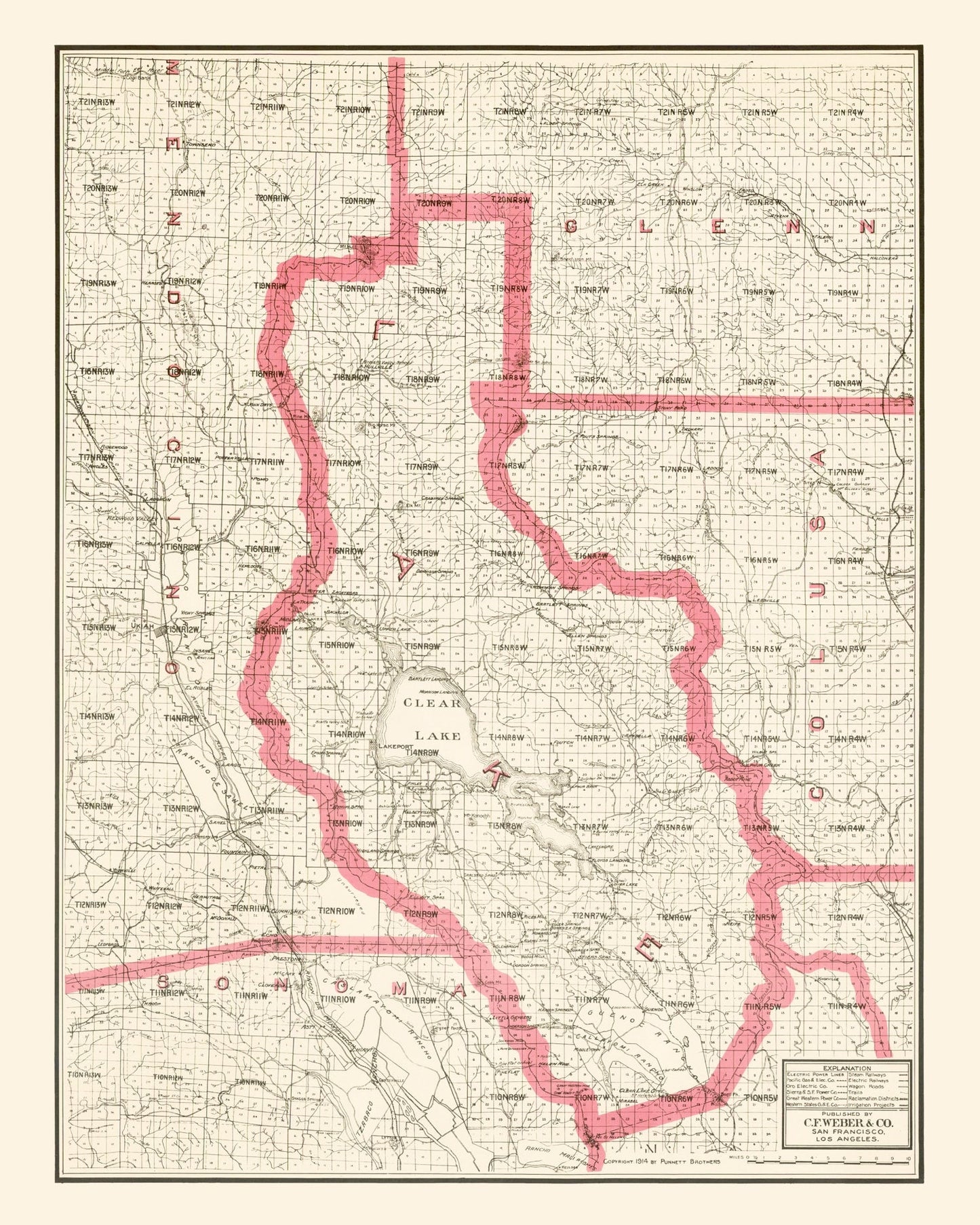 Vintage Map of Lake County, California, 1914