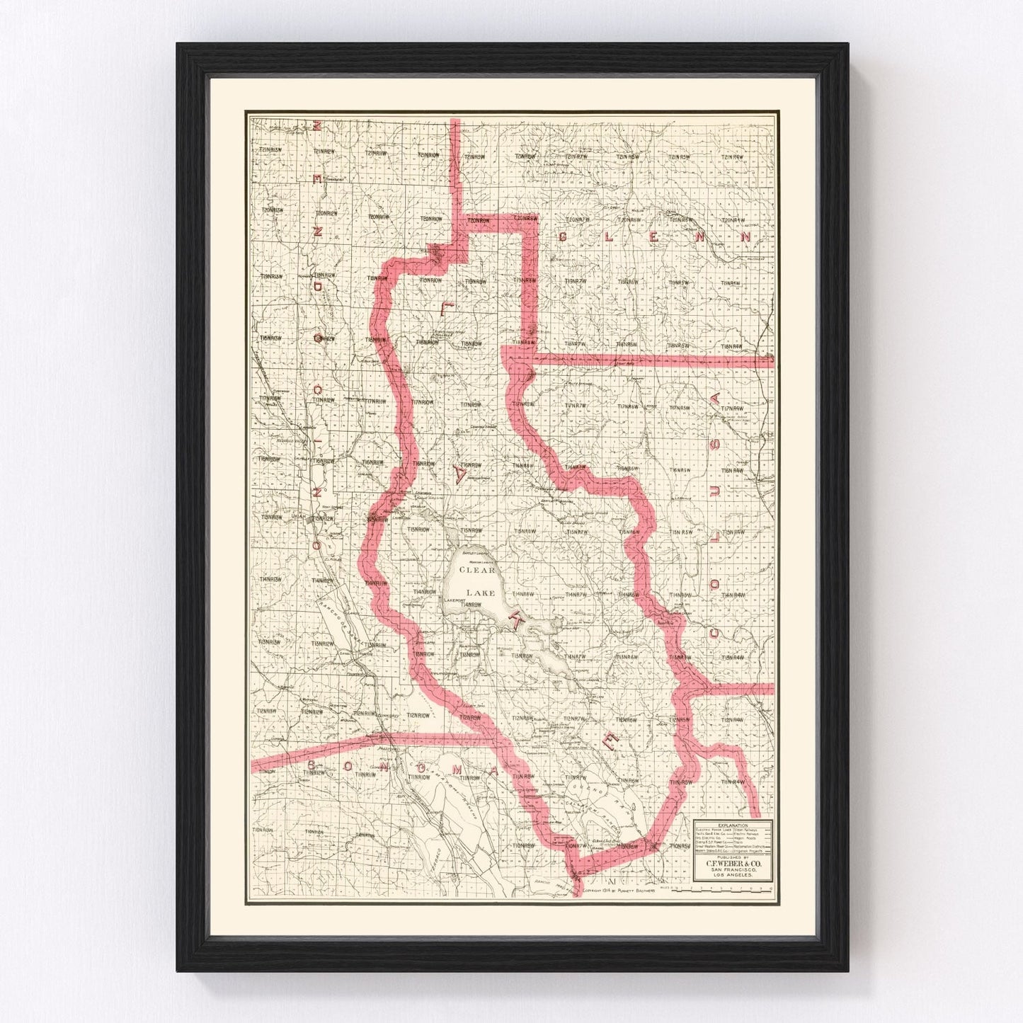 vintage map of Lake County, California, 1914