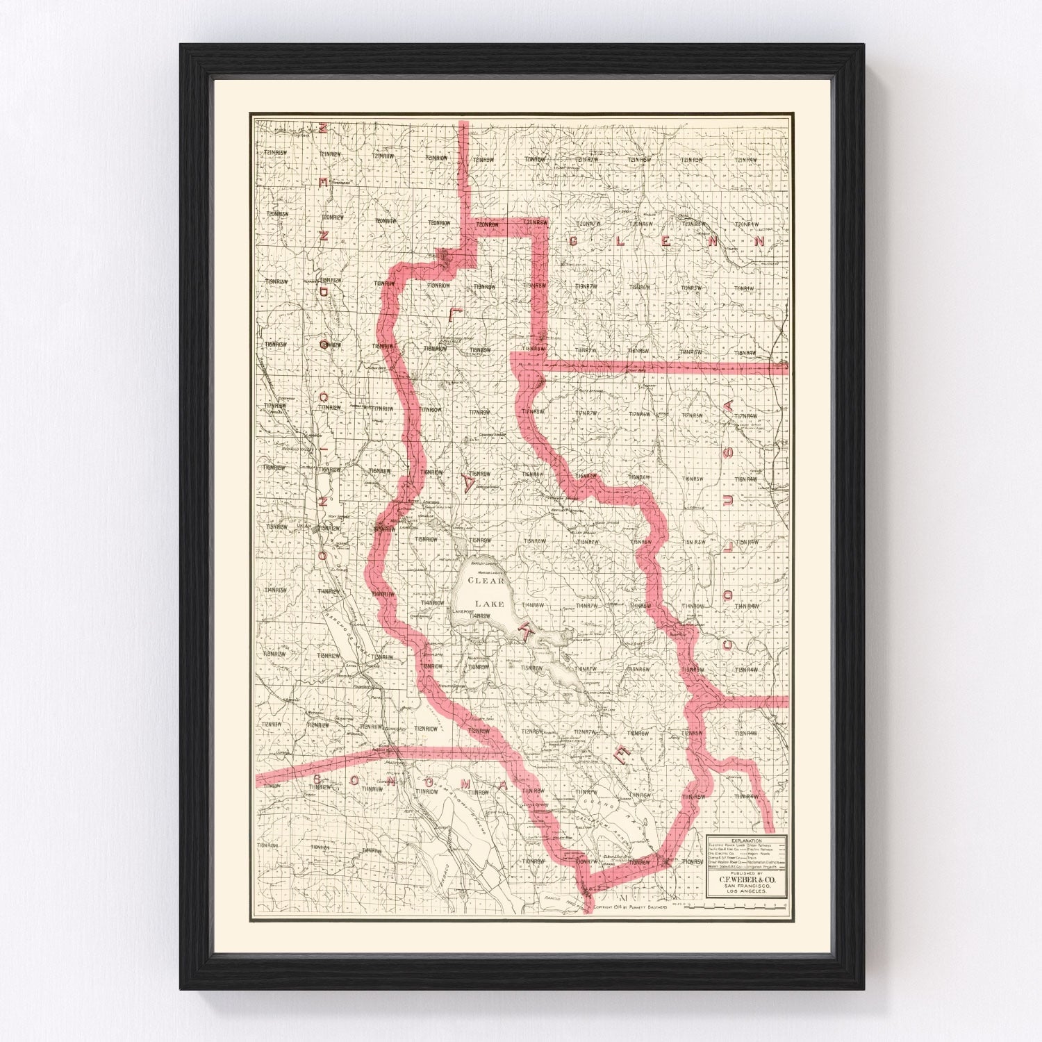 vintage map of Lake County, California, 1914