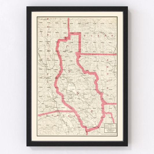 vintage map of Lake County, California, 1914
