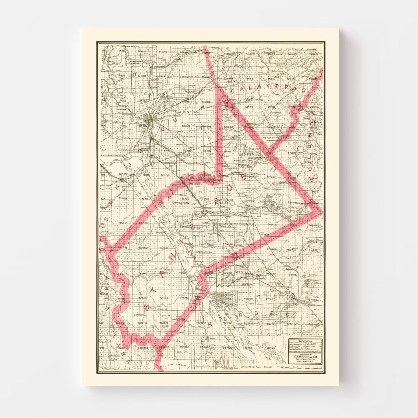 Vintage Map of Stanislaus County, California, 1914