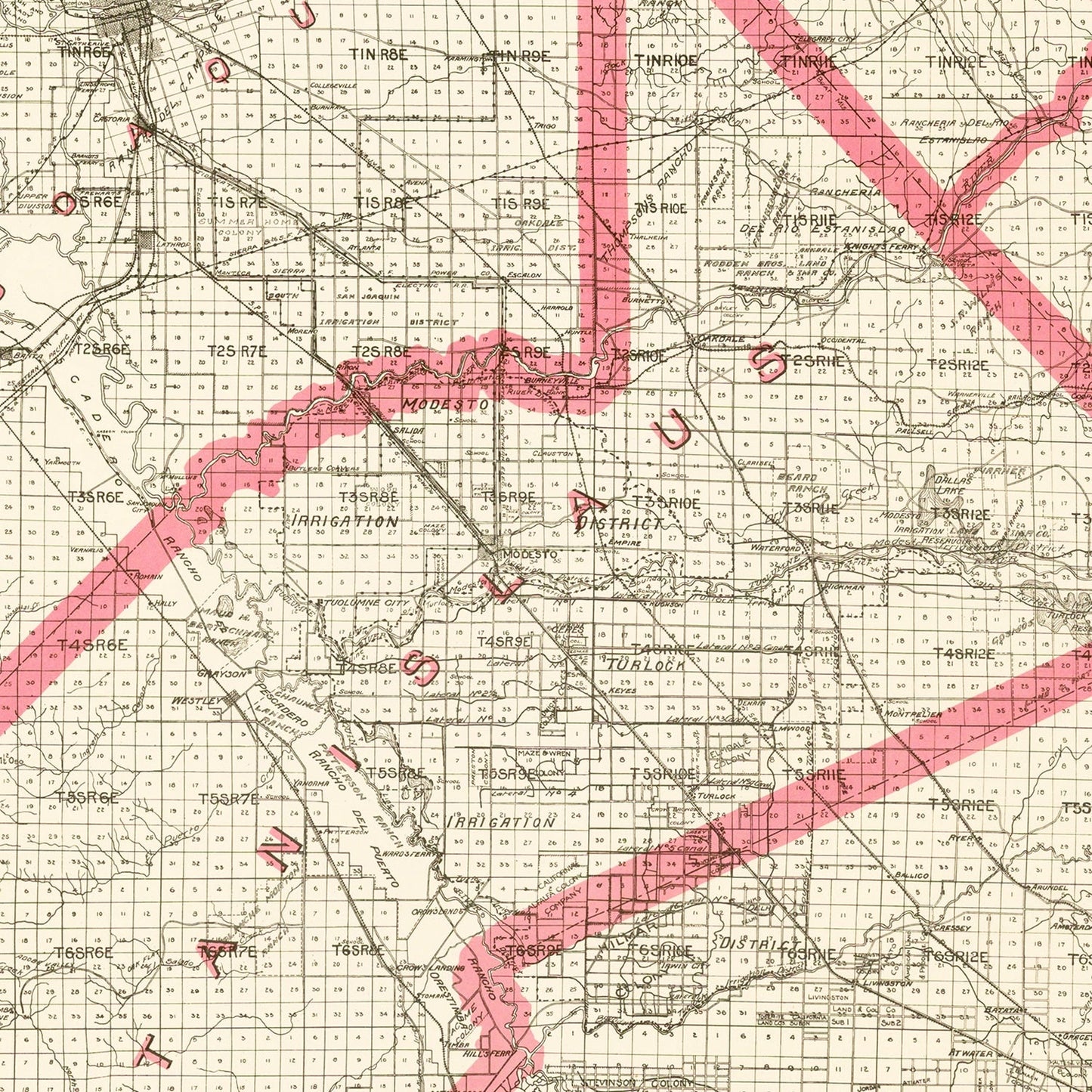 Vintage Map of Stanislaus County, California, 1914