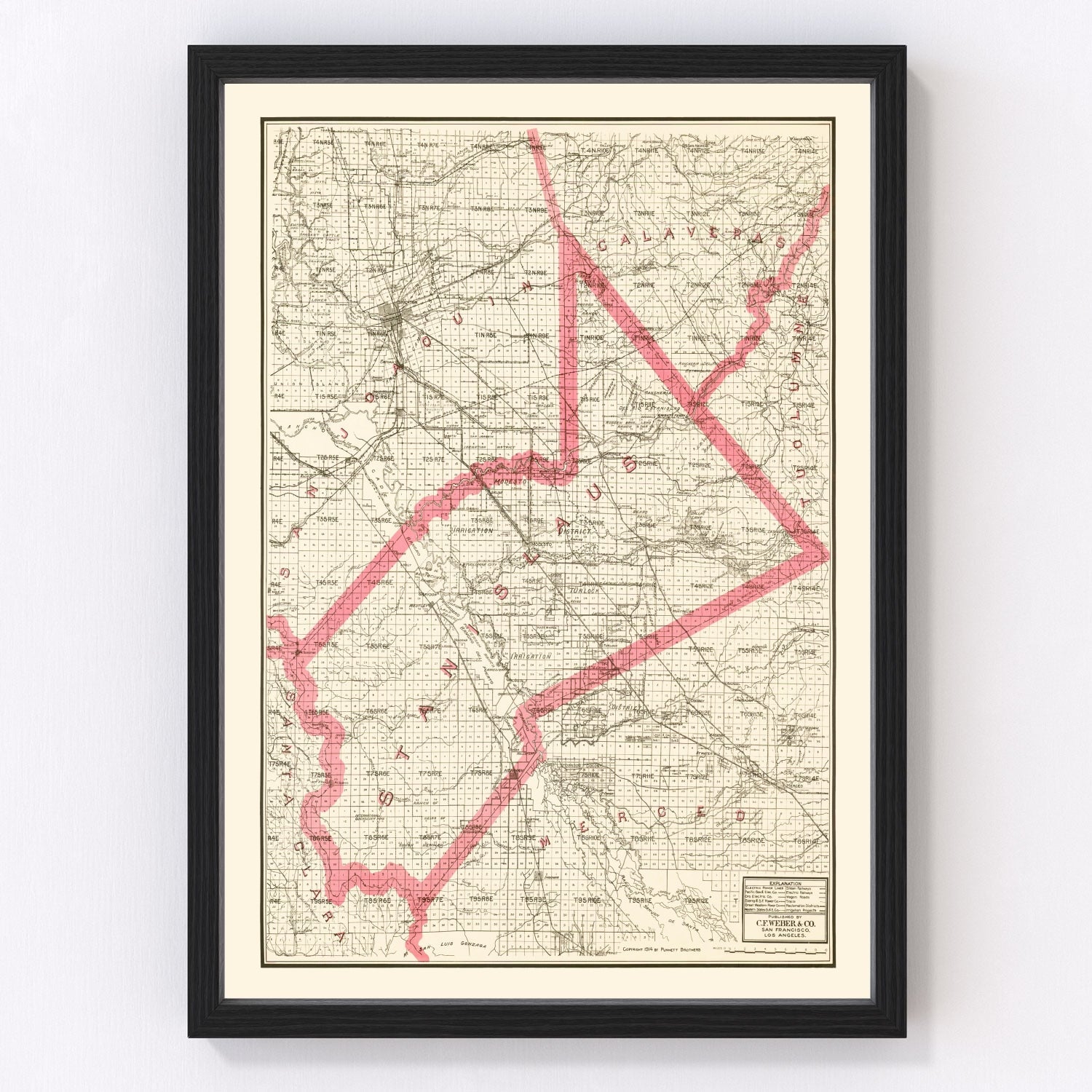 Vintage map of Stanislaus County, California, 1914