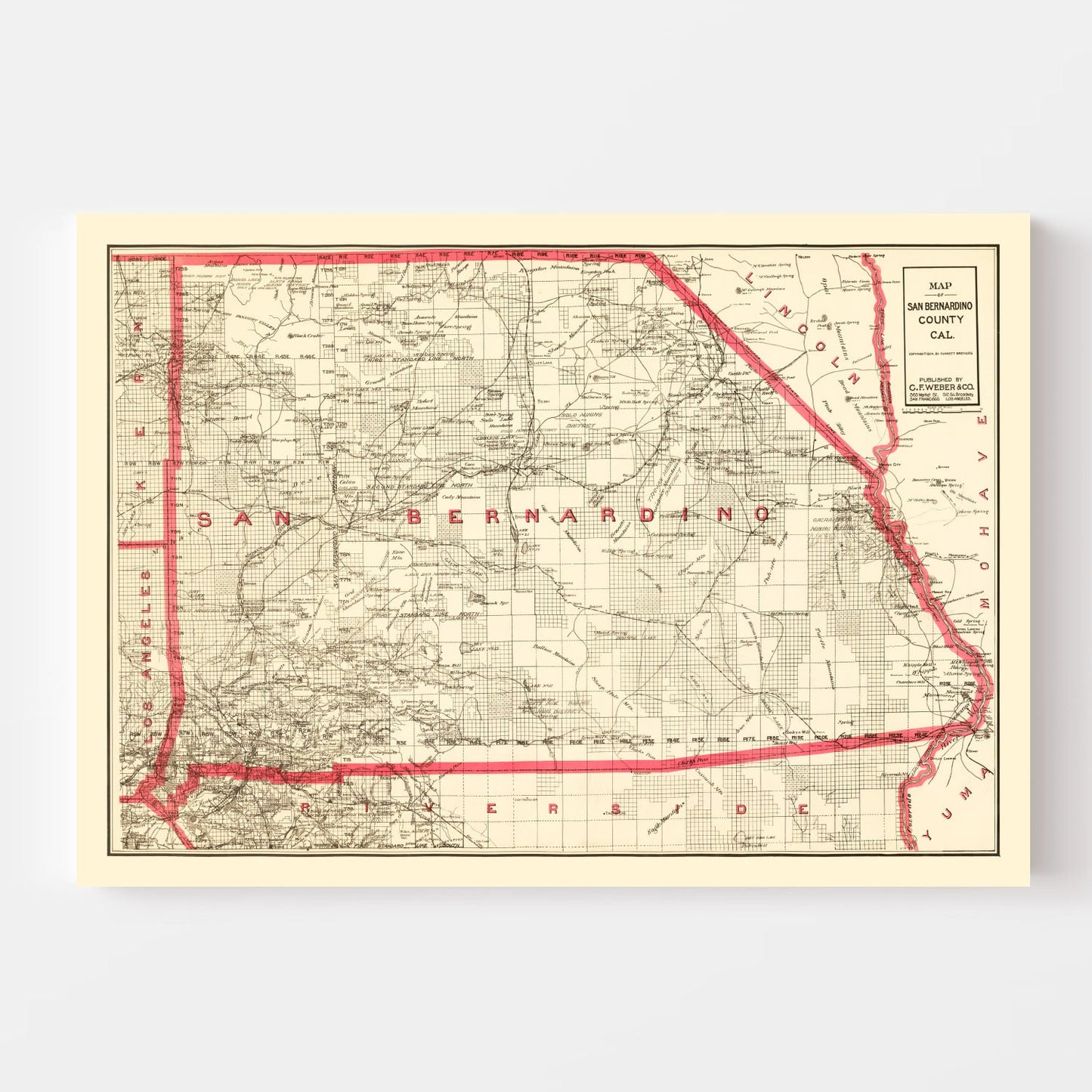 Vintage Map of San Bernardino County, California, 1914