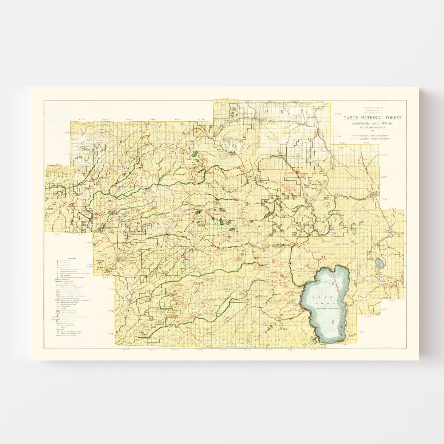 Vintage Map of Tahoe National Forest, 1916