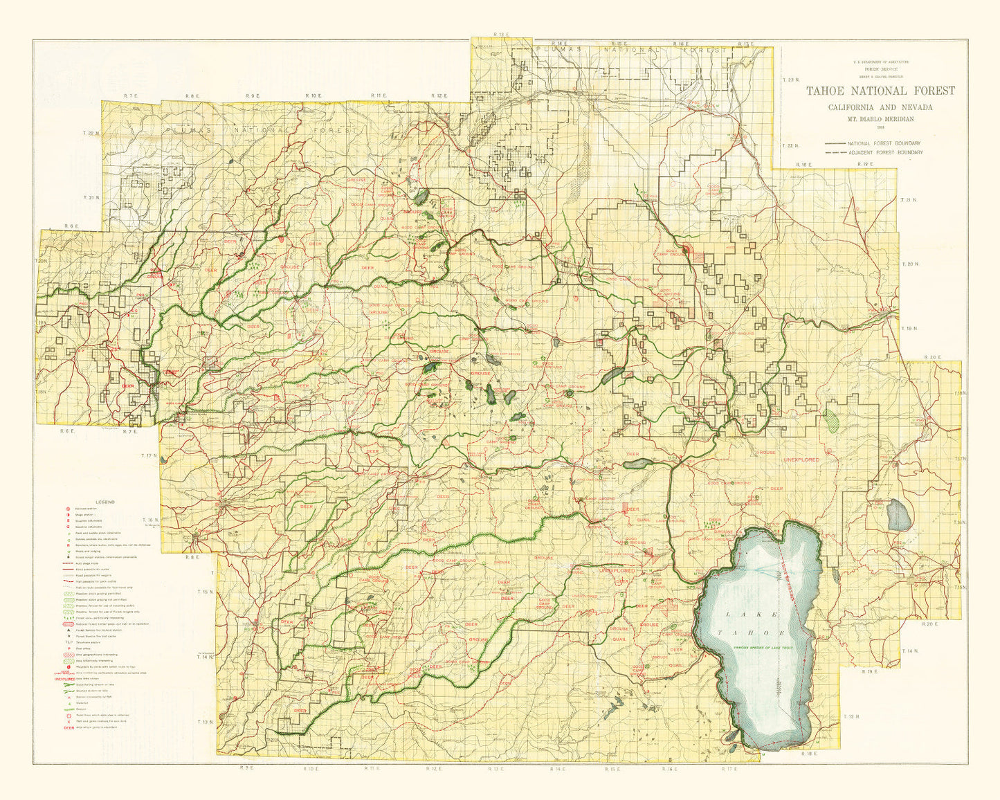 Vintage Map of Tahoe National Forest, 1916