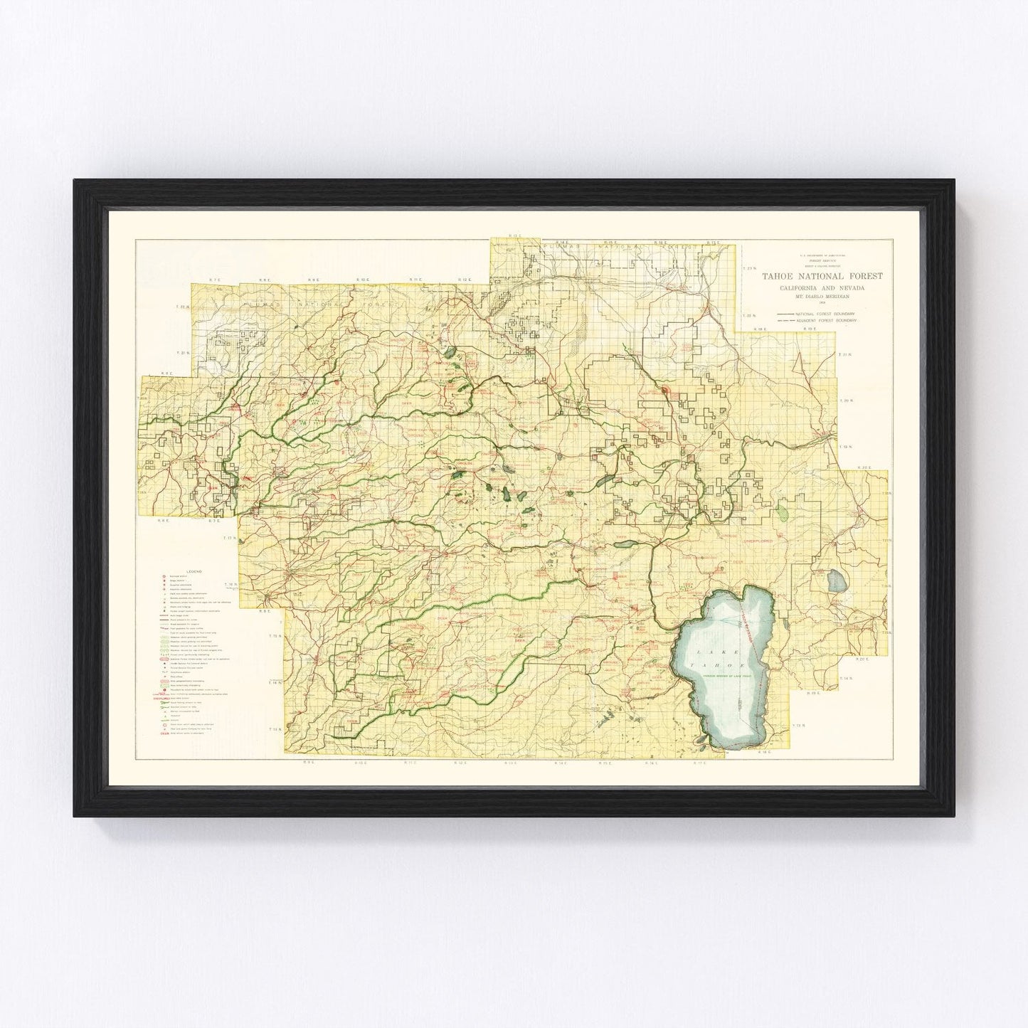Vintage map of Tahoe National Forest, 1916