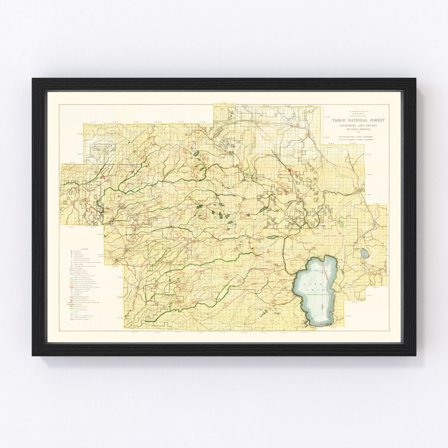 Vintage map of Tahoe National Forest, 1916
