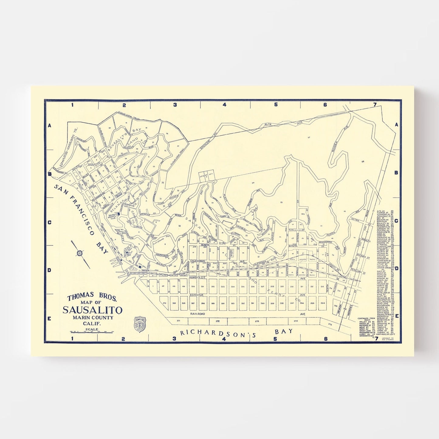 Vintage Map of Sausalito, California, 1920