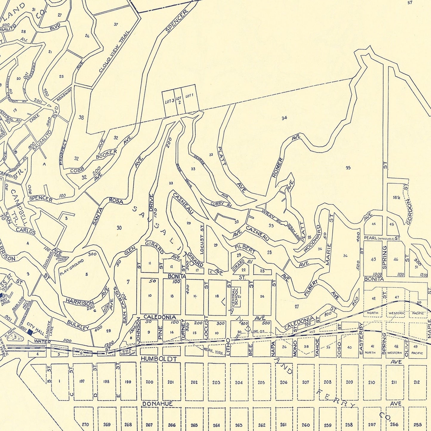 Vintage Map of Sausalito, California, 1920