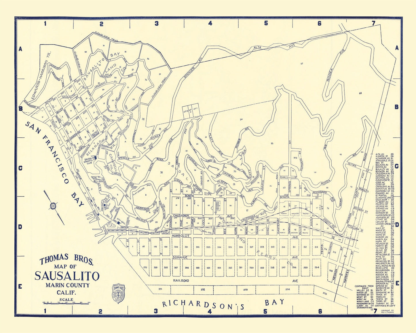 Vintage Map of Sausalito, California, 1920