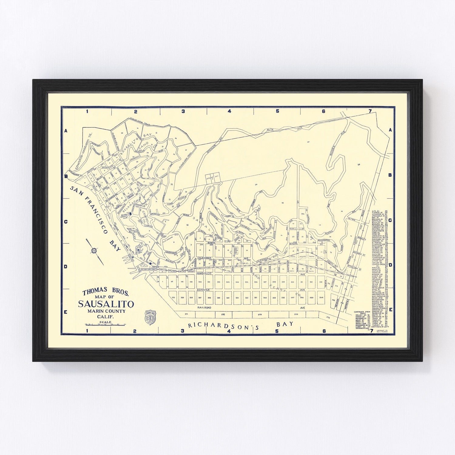 vintage map of Sausalito, California, 1920