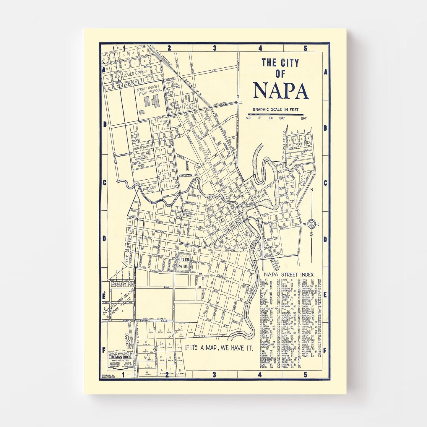 Vintage Map of Napa, California, 1920