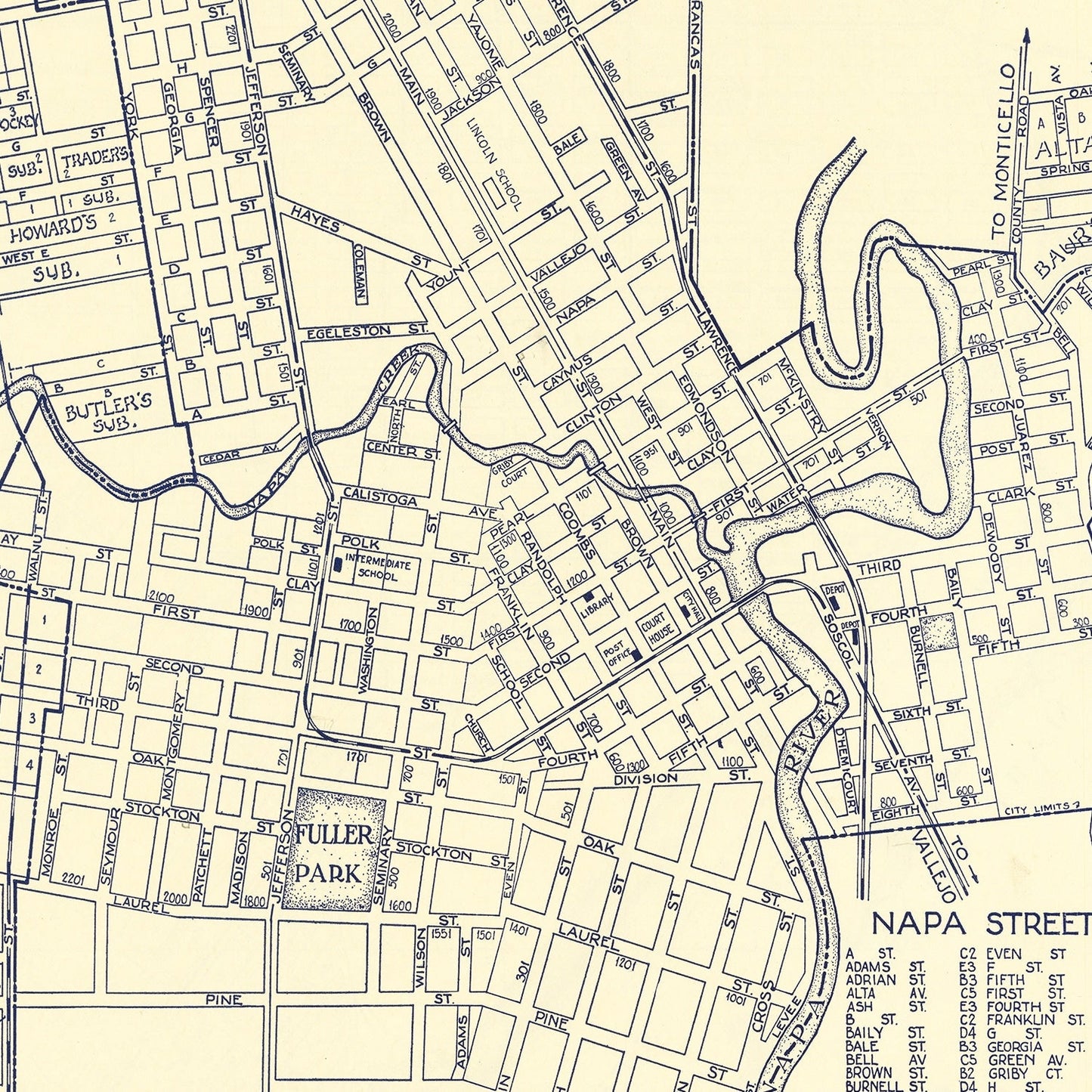 Vintage Map of Napa, California, 1920