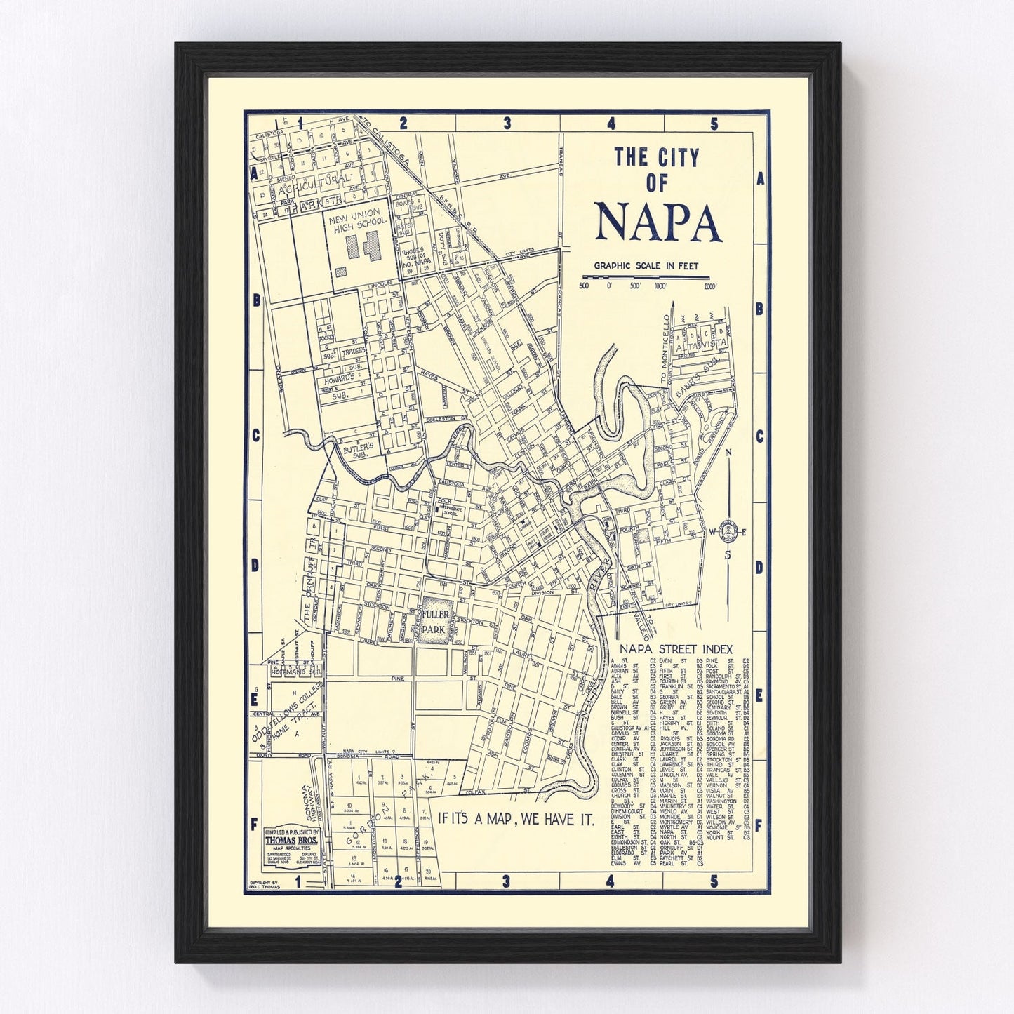 Vintage map of Napa, California, 1920