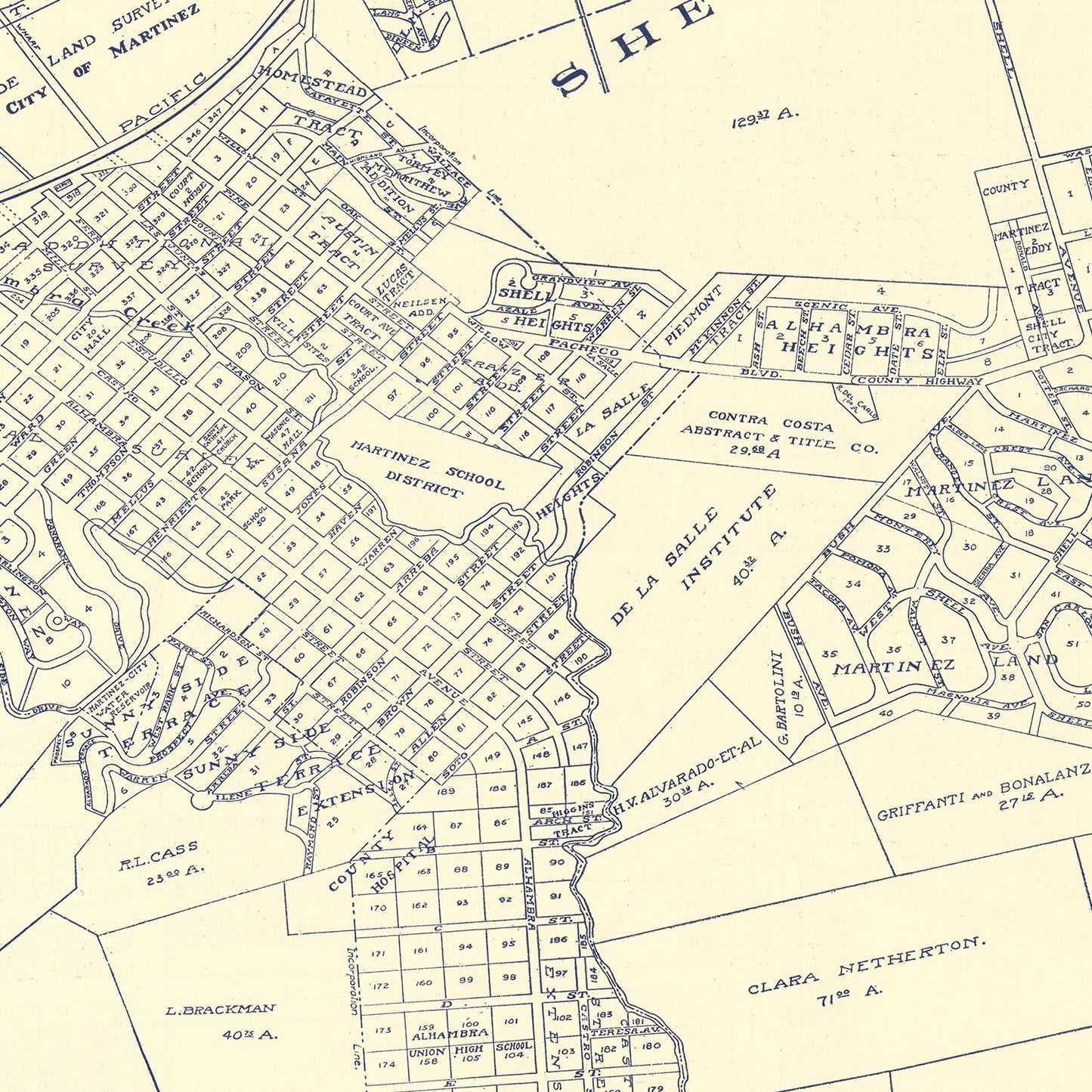 Vintage Map of Martinez, California, 1920