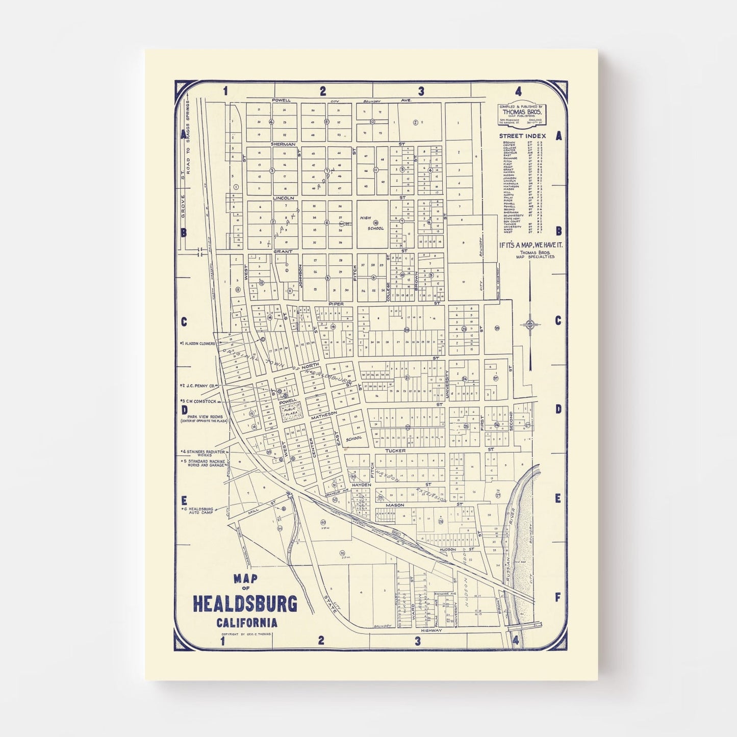 Vintage Map of Healdsburg, California, 1920